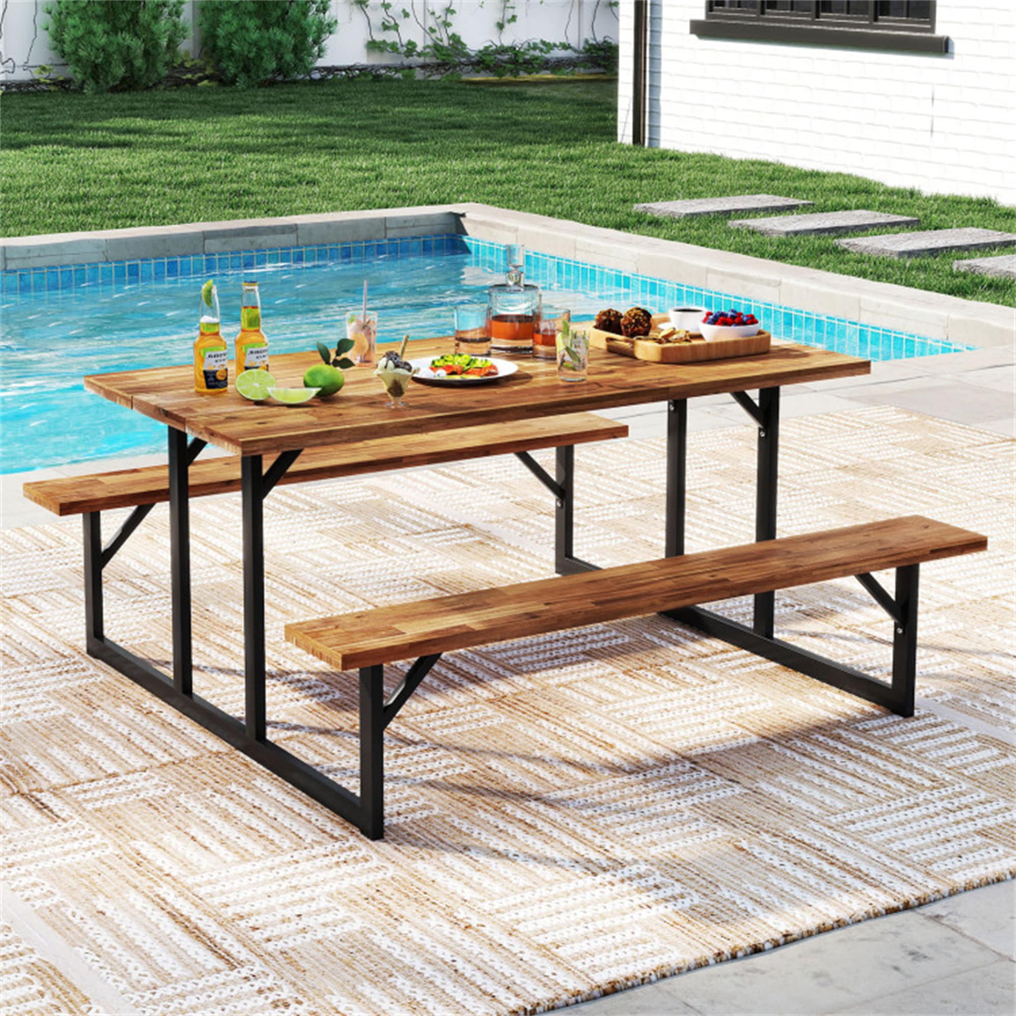 BABOOM BOM-0190OR-CO 63-in Brown wood Rectangle Picnic Table