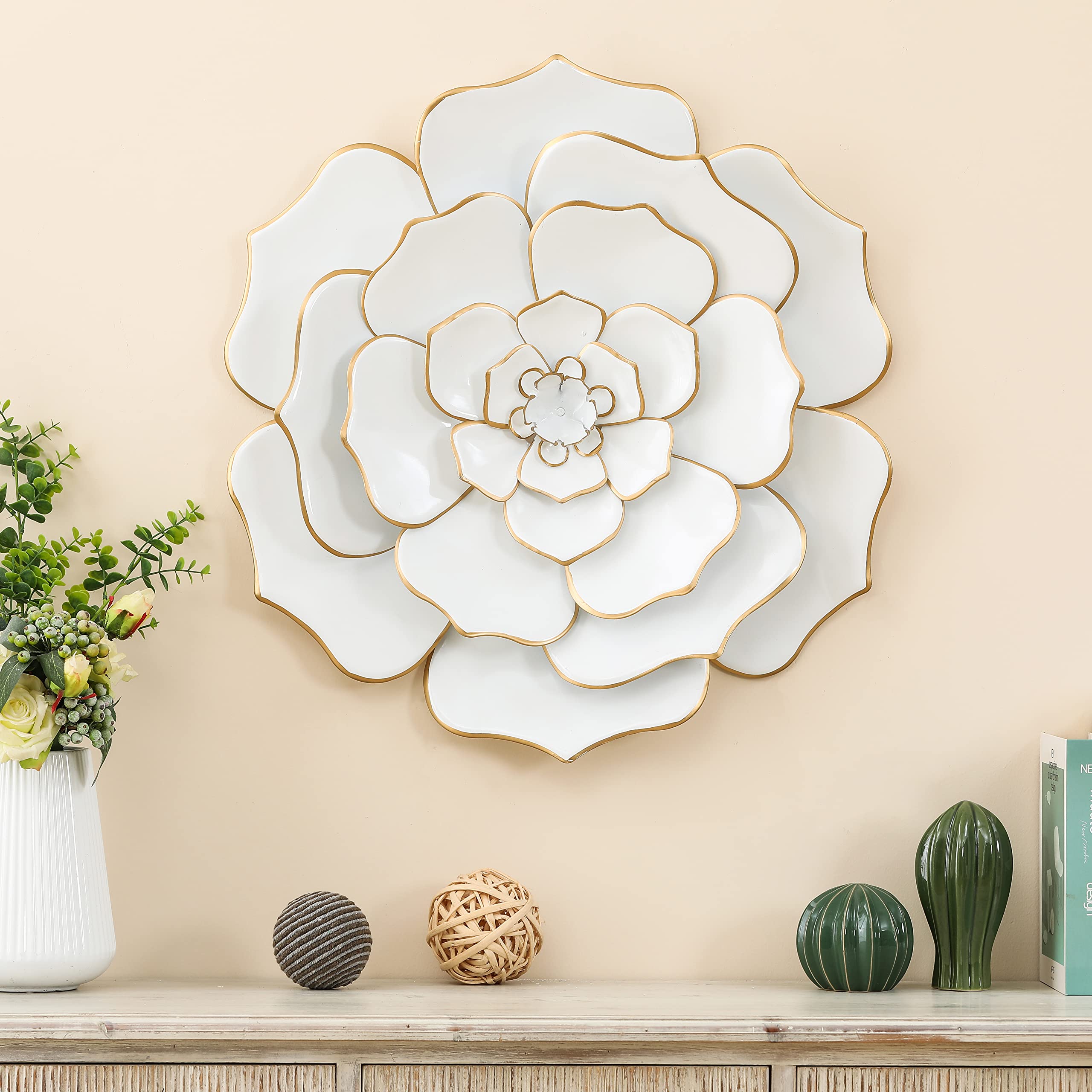  White Glass Flowers with Stems Flower Wall Decor Art