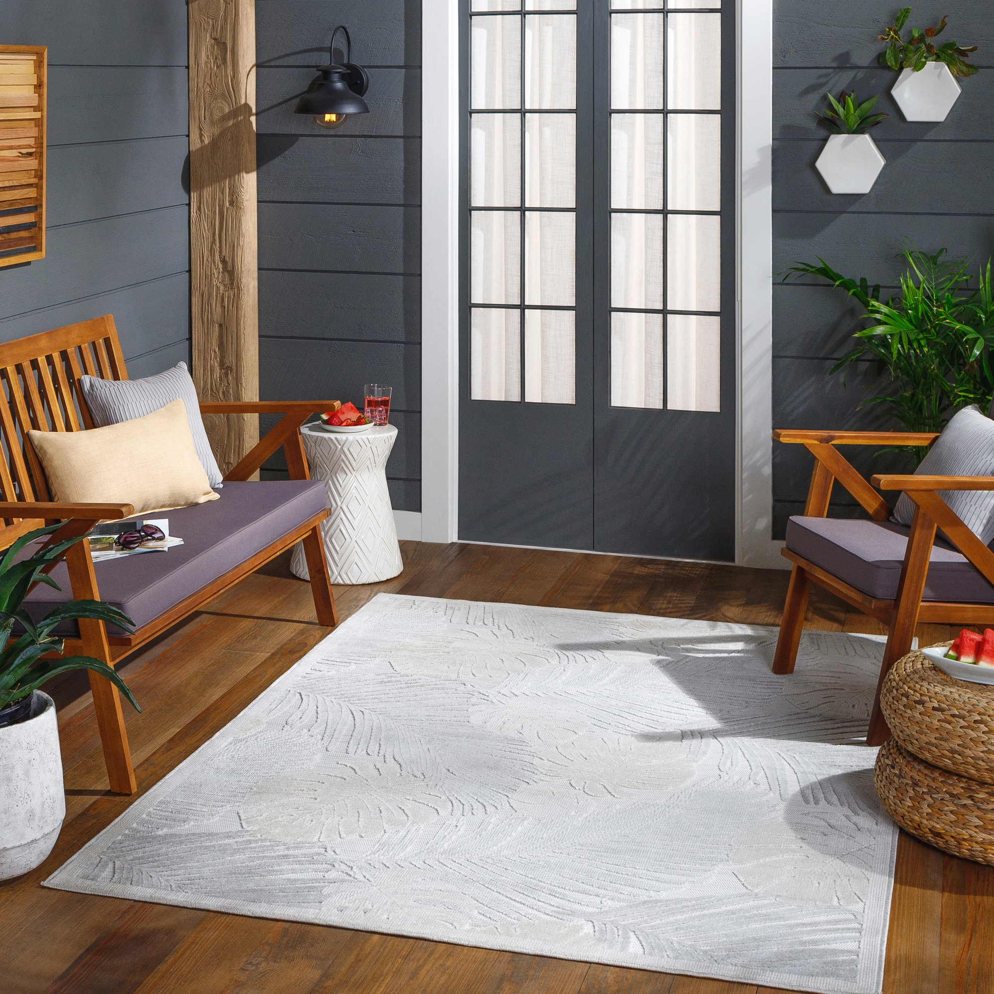 Livabliss CBO2311-2239 2 x 3 (ft) Polypropylene Gray/Taupe Rectangular Indoor/Outdoor Floral/Botanical Coastal Area rug