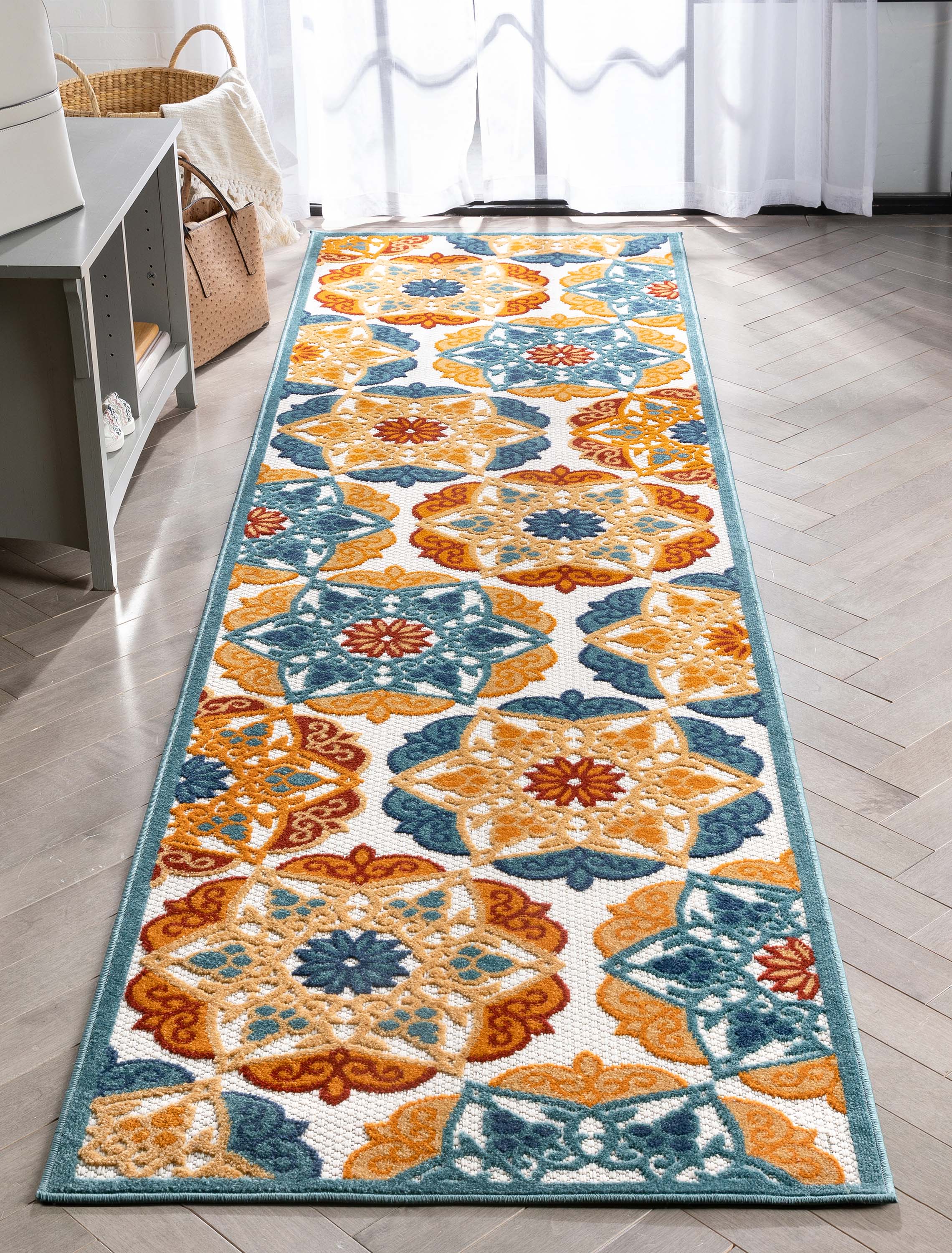 Audun Blue Geometric High-Low Texture Indoor/Outdoor Runner 2'7" X 9'10"