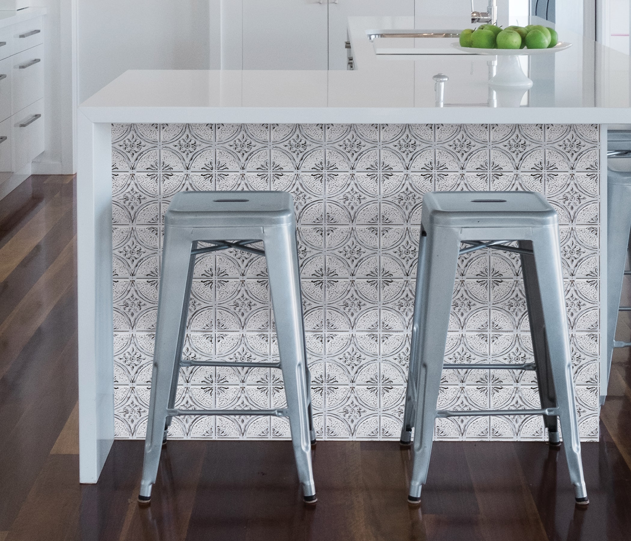 Camden Antique White Faux Tin Geometric Backsplash Tiles