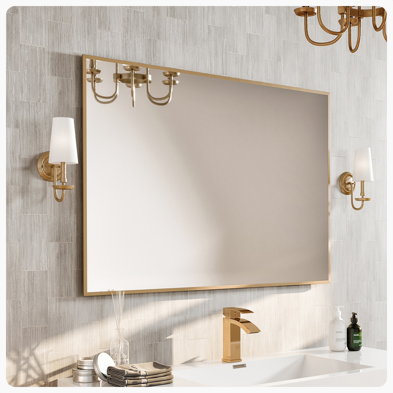 Eviva EVMR-42X30-GLD Gold 42-in W x 30-in H Rectangle Gold Framed Wall Mirror