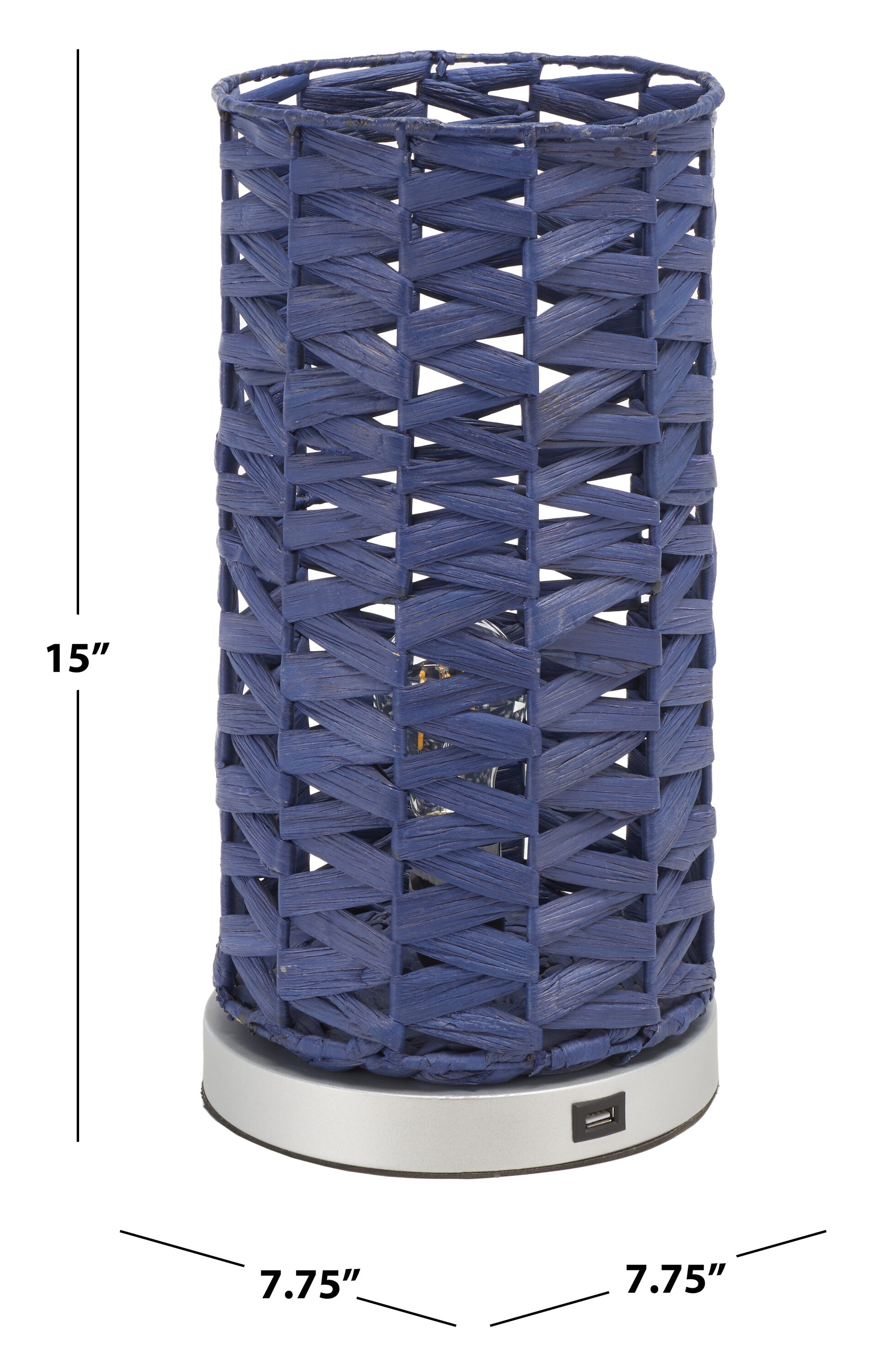 15-Inch Blue Water Hyacinth Table Lamp with USB Port
