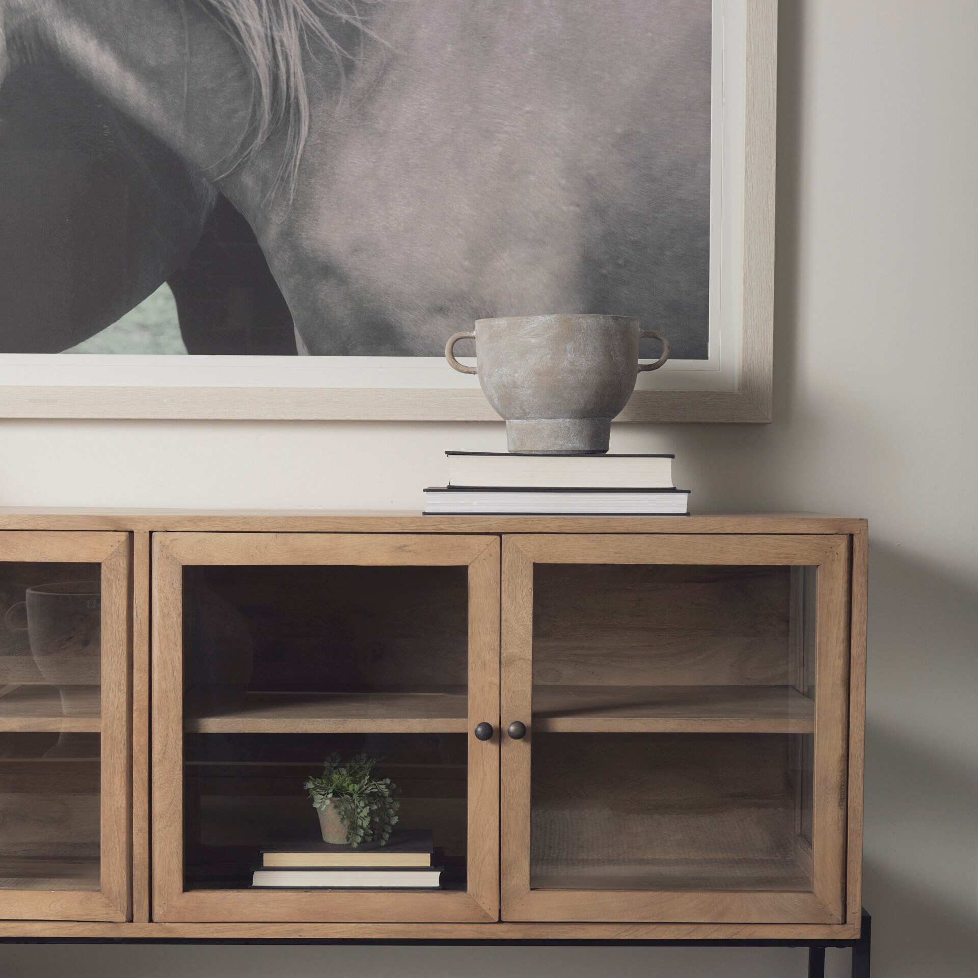 Arelius 70'' Light Brown Mango Wood Sideboard with Black Metal Base