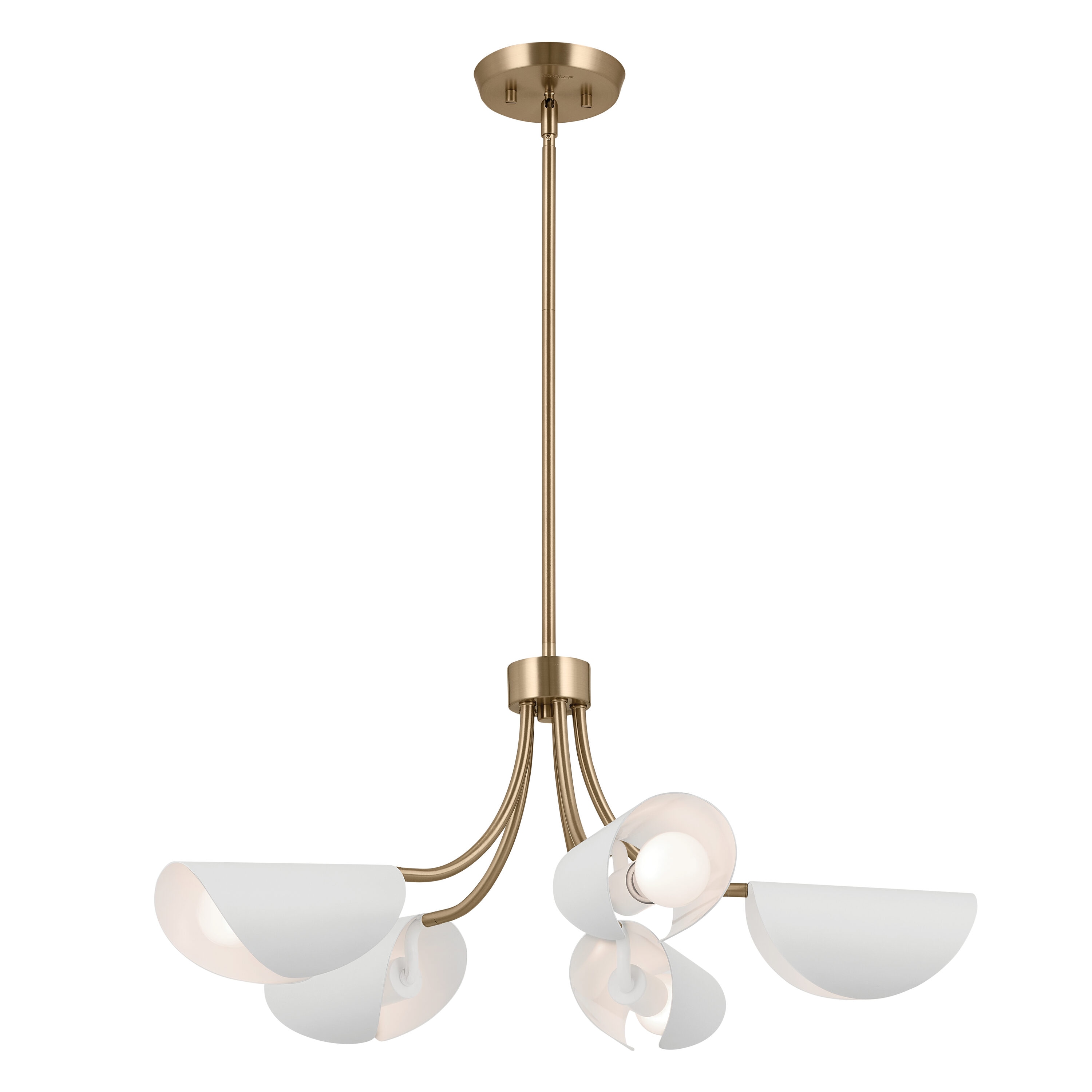Kichler 52558CPZWH Arcus 5 -Light Gold Mid-century For Use in Bedrooms, Dining Rooms, Foyers, Kitchens, Living Rooms Chandelier