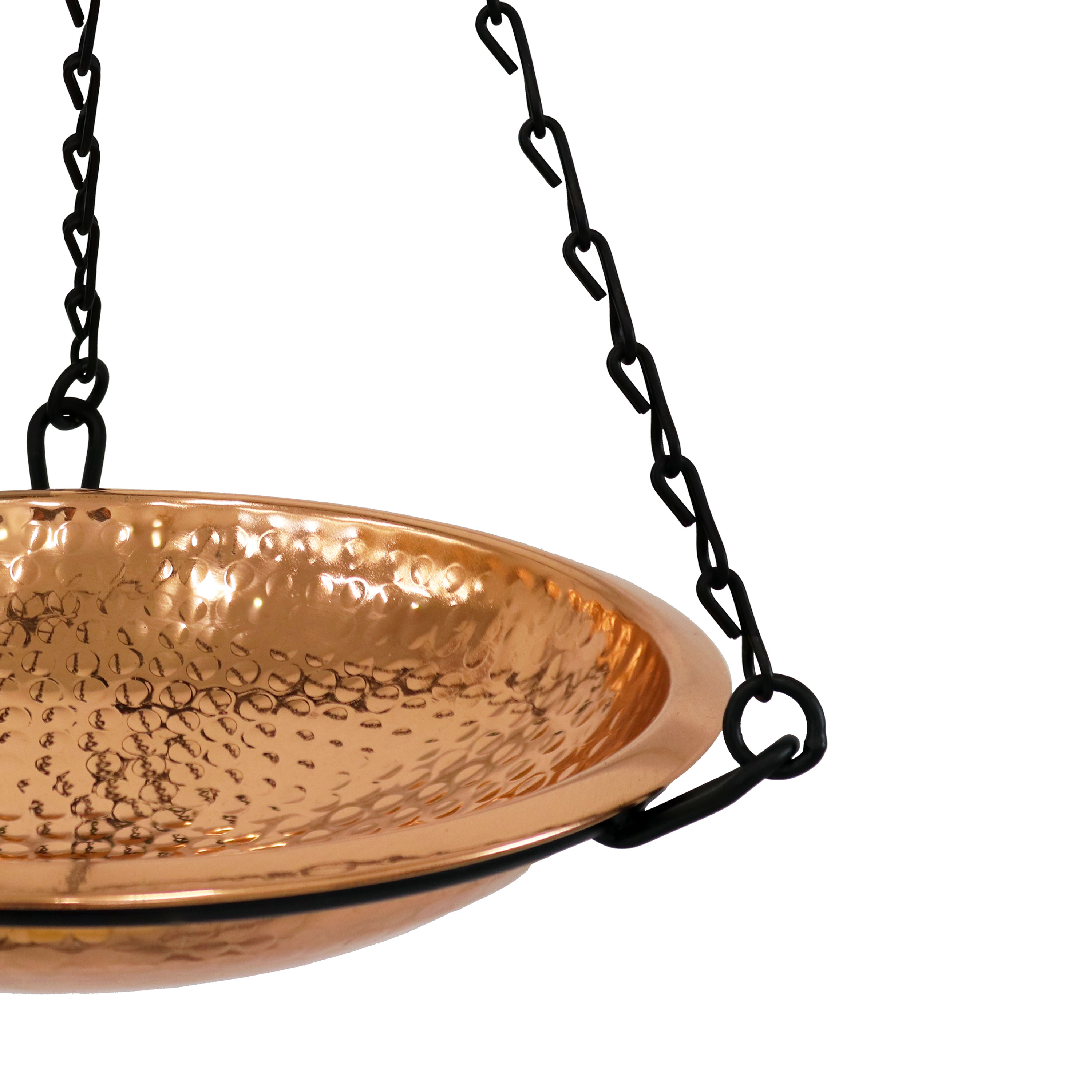 Hand-Hammered Copper Hanging Bird Bath Feeder with Iron Chains
