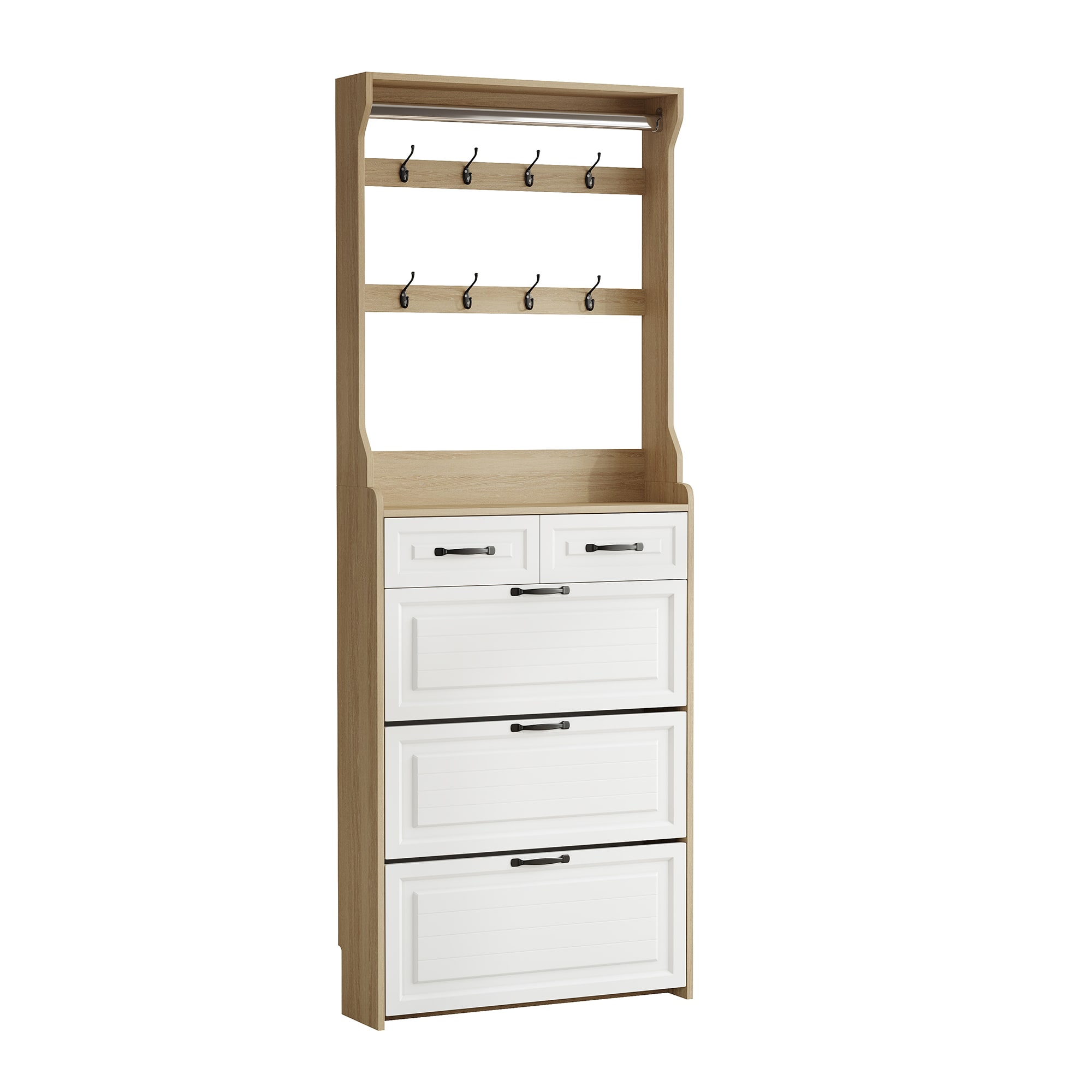 SINOFURN SYC080015WD 86.6-Inches H 3 Tier 24 pair OAK MDF Shoe cabinet
