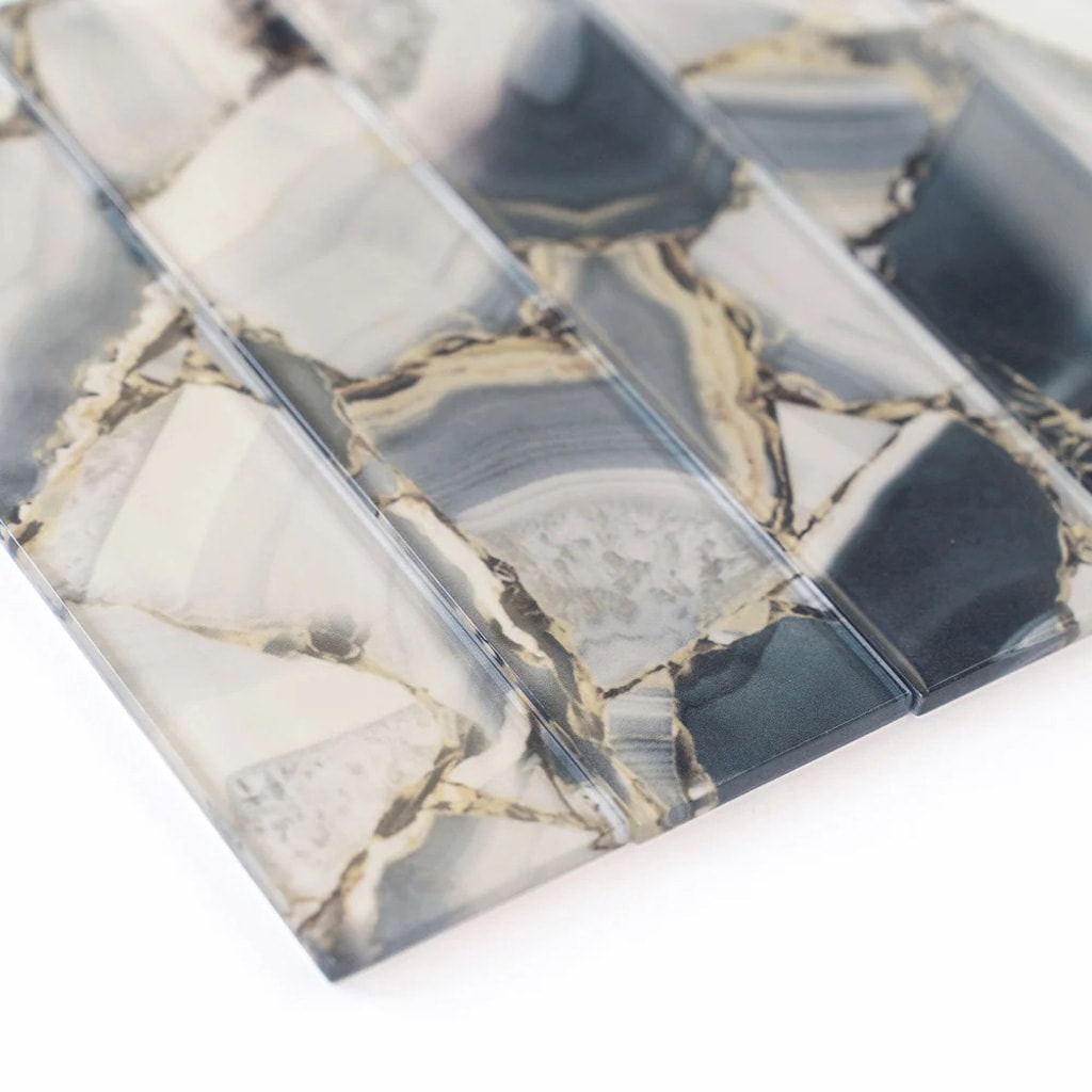 Carnelian 3" x 12" Glossy Gray Glass Subway Tile