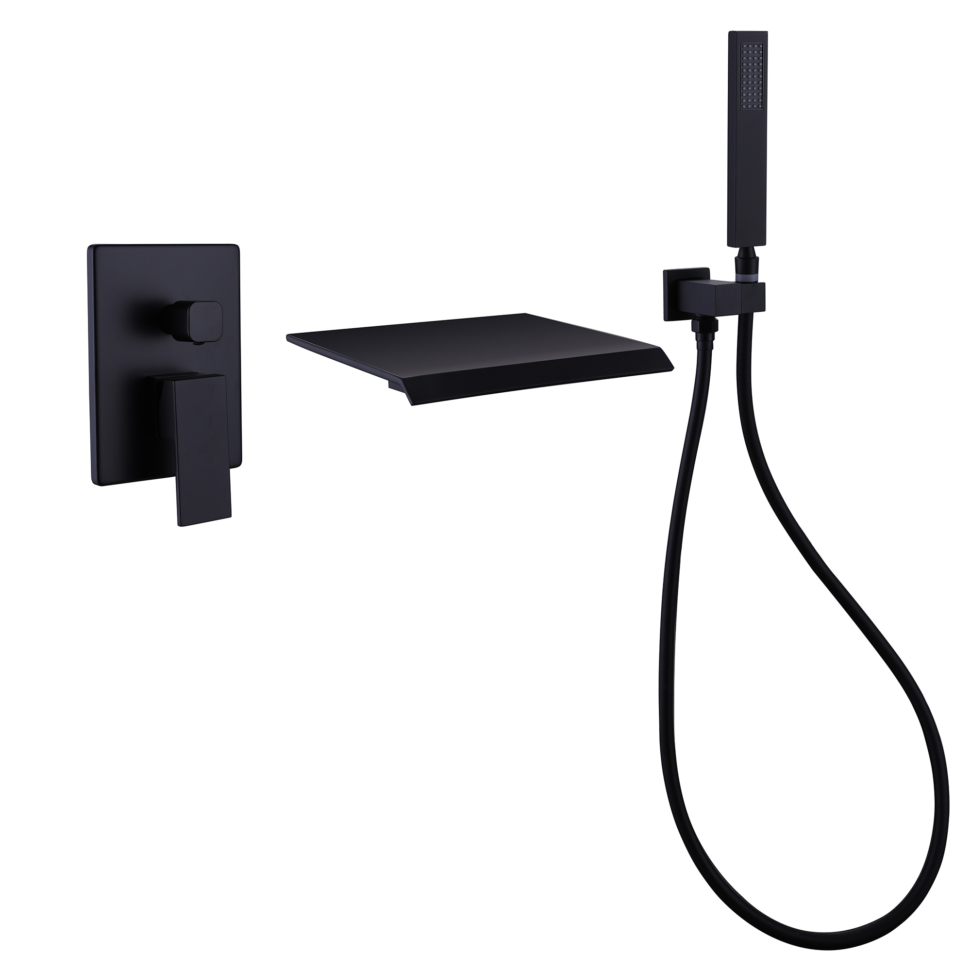 KINWELL UCWMTF-2W02MB Black 1-handle Handheld Rectangle Bathtub and Shower Faucet Valve Included