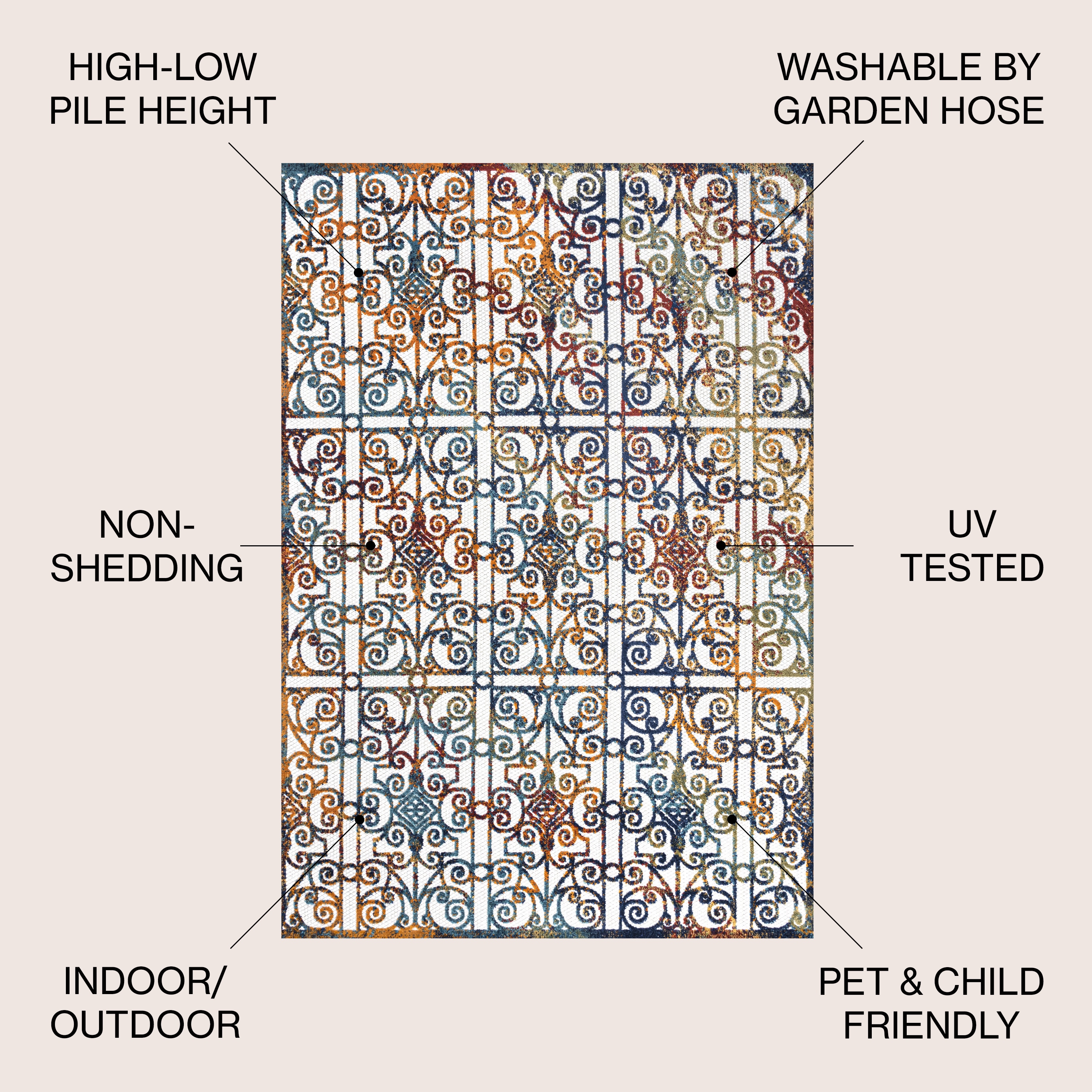 Blue and Cream Trellis Synthetic 4' x 6' Reversible Rug