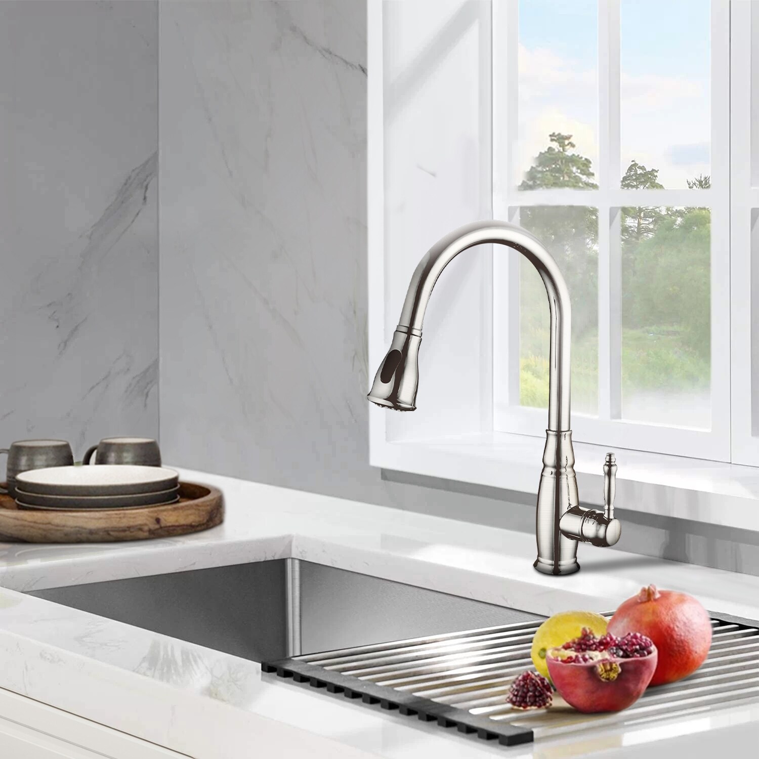 Maincraft 032HK80BN Brushed Nickel Single Handle Deck-mount Pull-down Kitchen Faucet