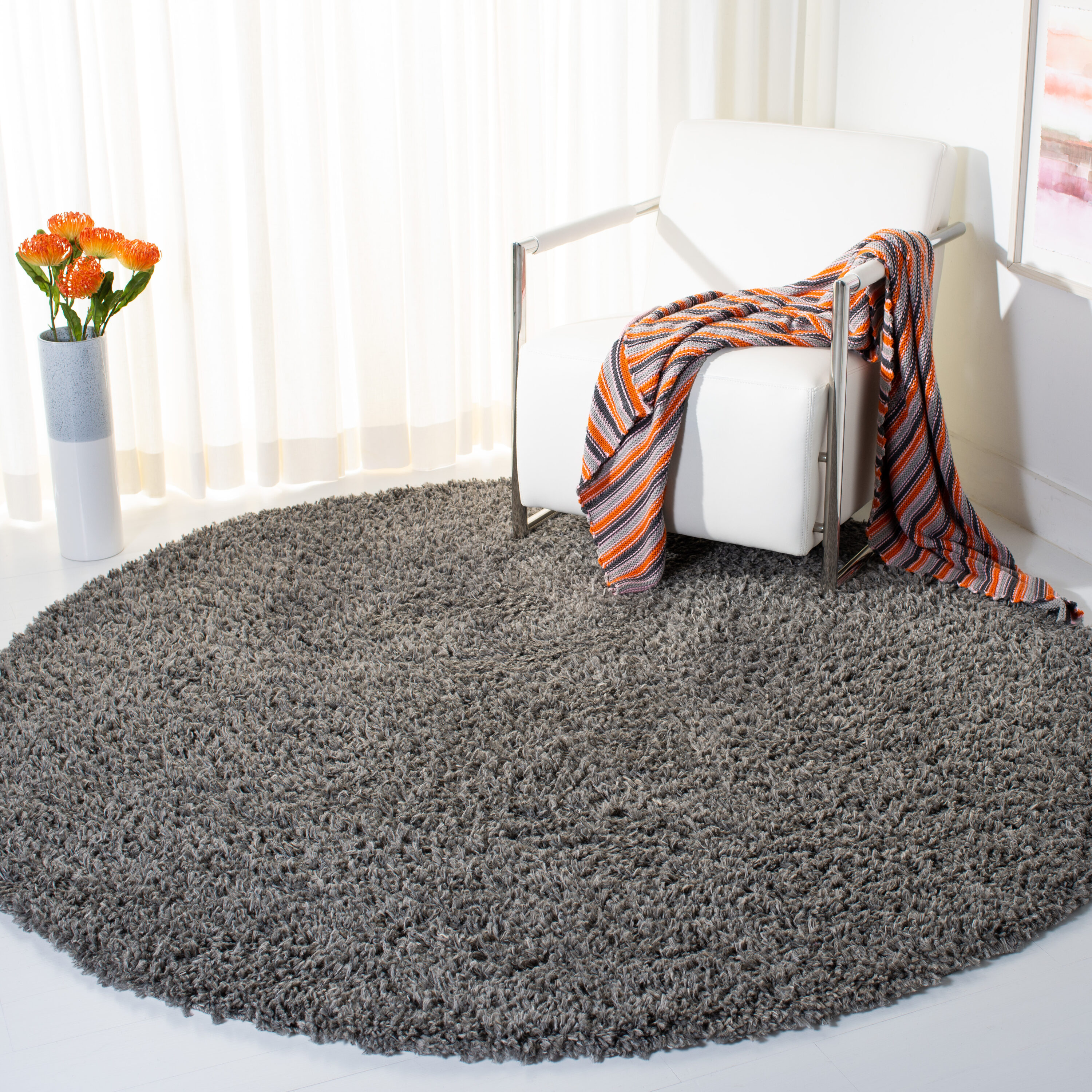 August Shag 200F Grey 6ft-7in x 6ft-7in Round Rug