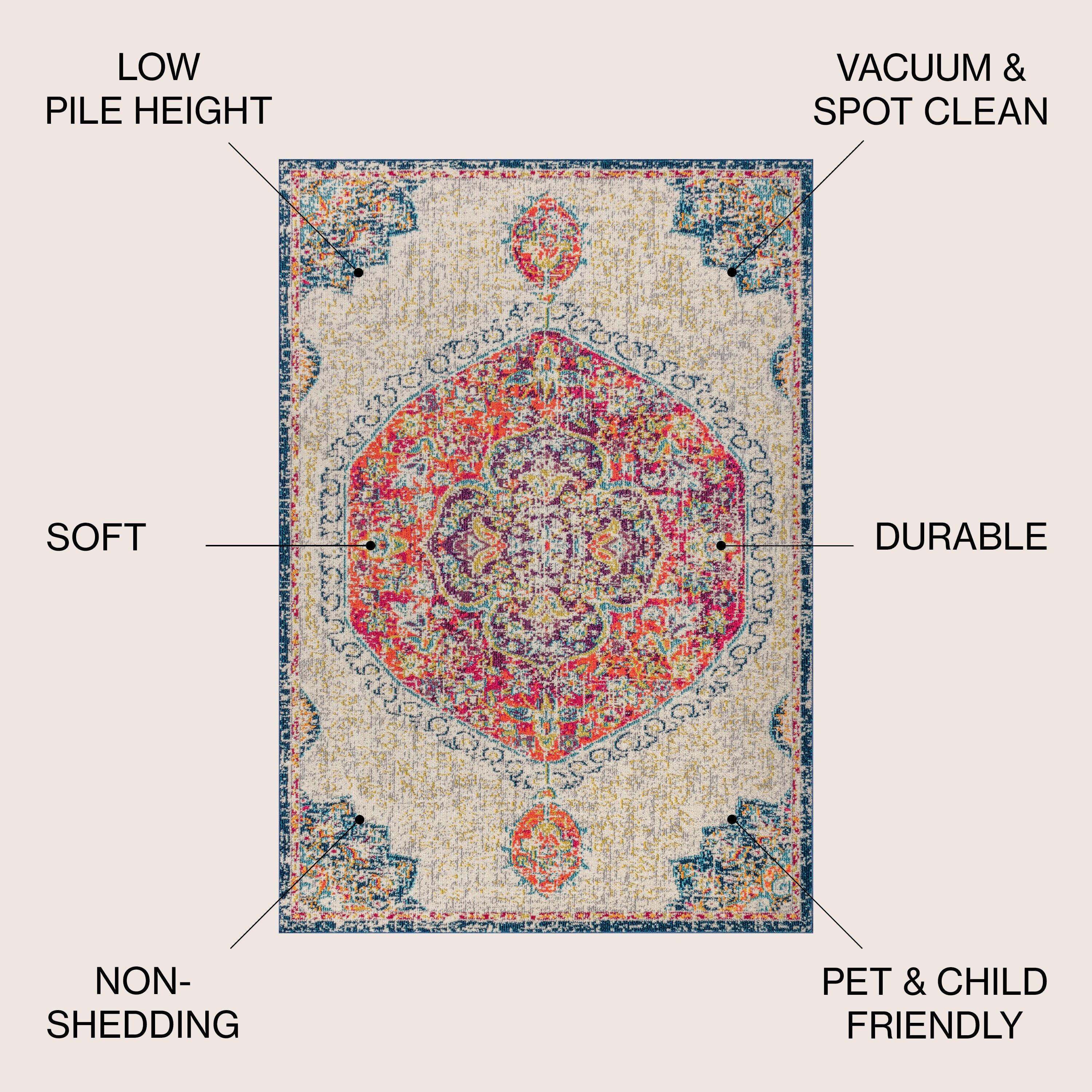 Cream and Orange Medallion Synthetic 4' x 6' Area Rug
