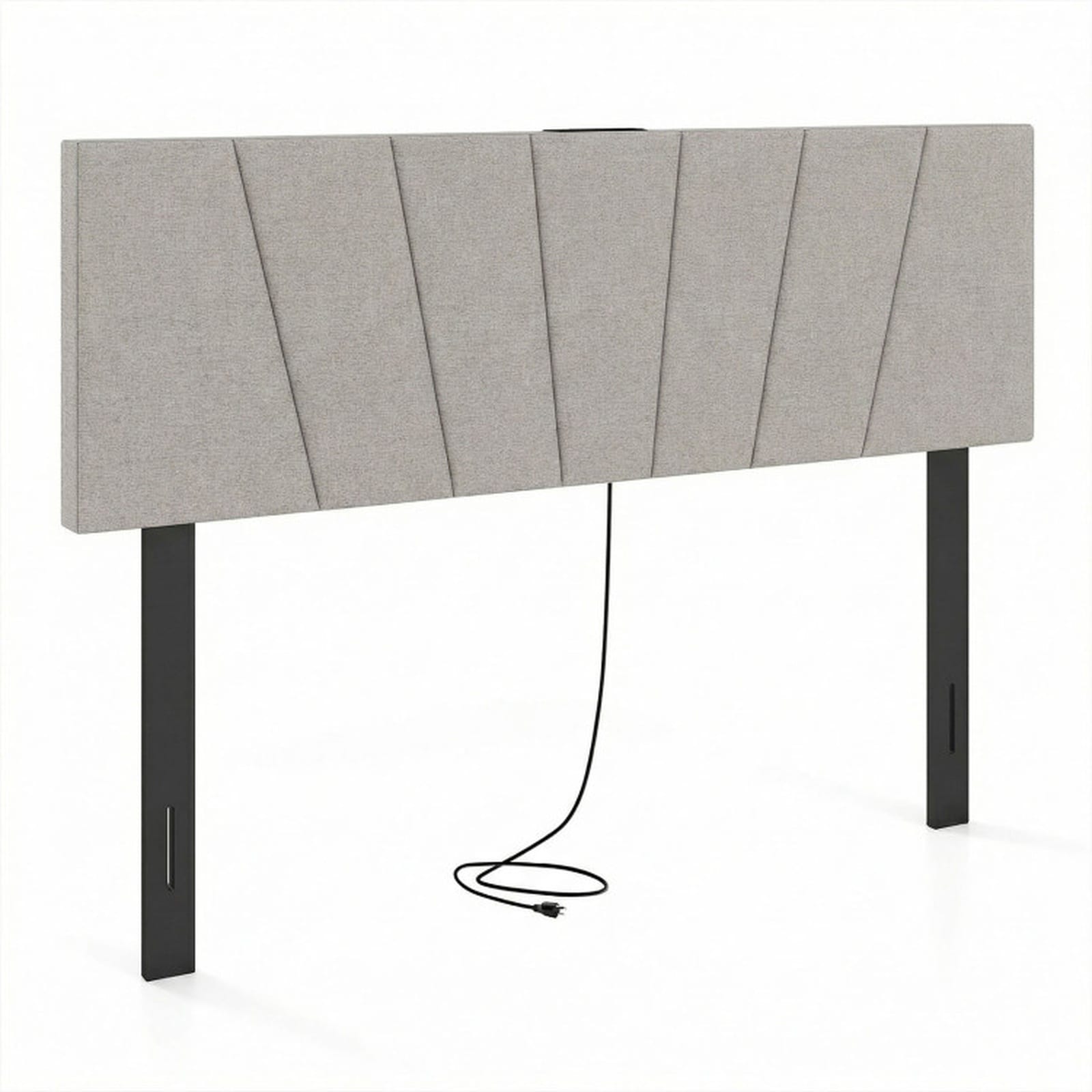 SUGIFT - Adjustable 55.5-in to 61-in Geometric Upholstered Headboard with 2 AC Outlets Dual USB a...