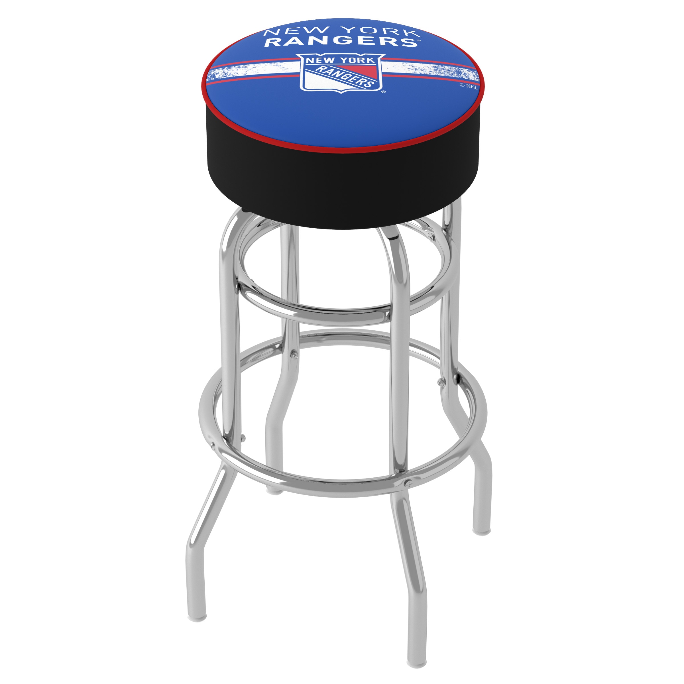 Trademark Gameroom NHL1000-NYR2 New York Rangers Bar Stools New York Rangers 31.0-Inches H Bar height Round seat Upholstered Swivel Metal Bar Stool