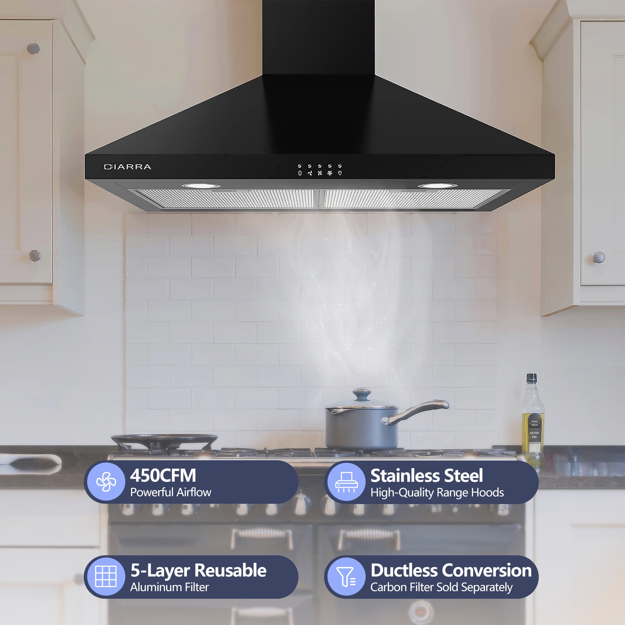 Jeremy Cass 30-in Ducted 450-CFM Black Wall-Mounted Range Hood with ...