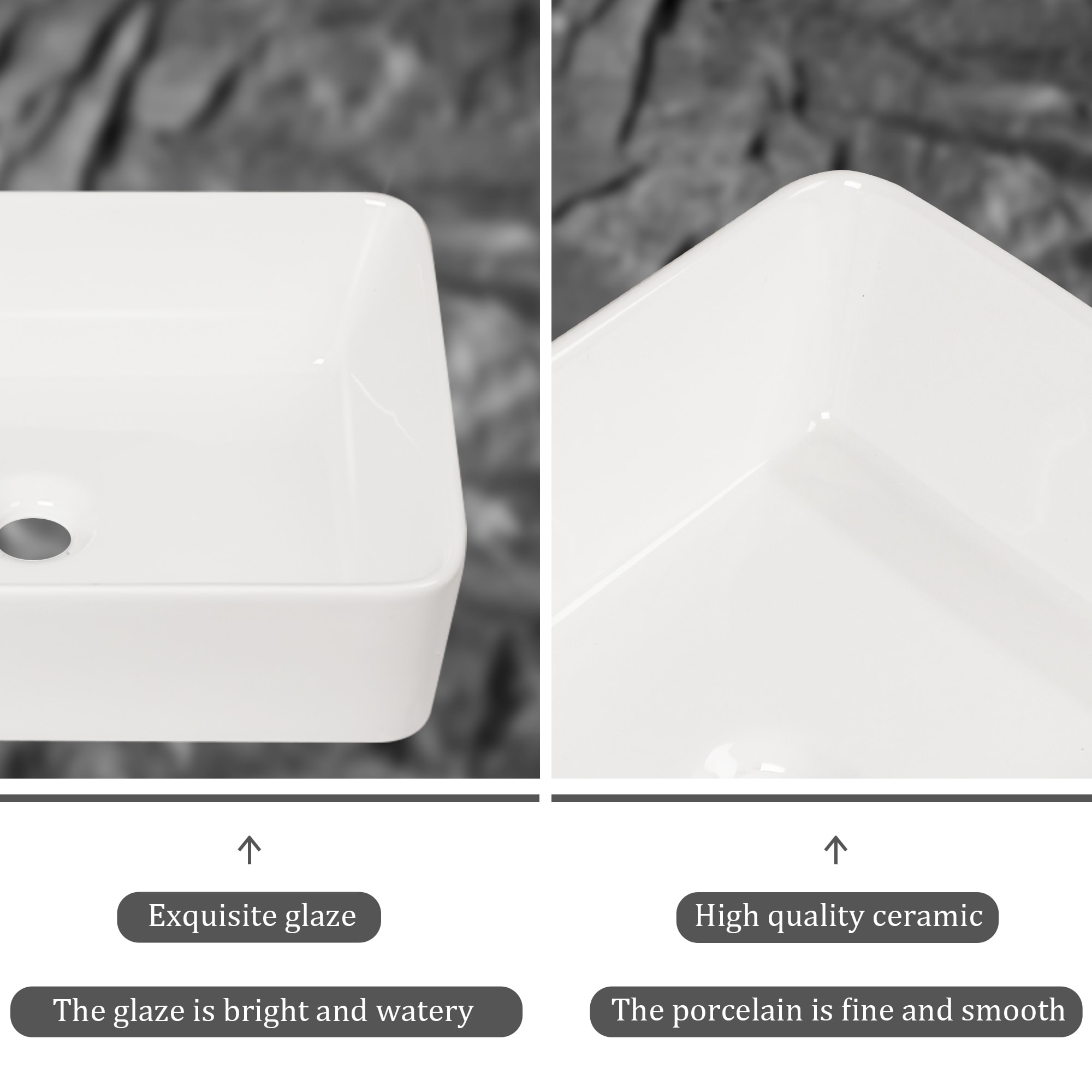 Lordear Porcelain vanity sink Ceramic Vessel Rectangular Modern White ...