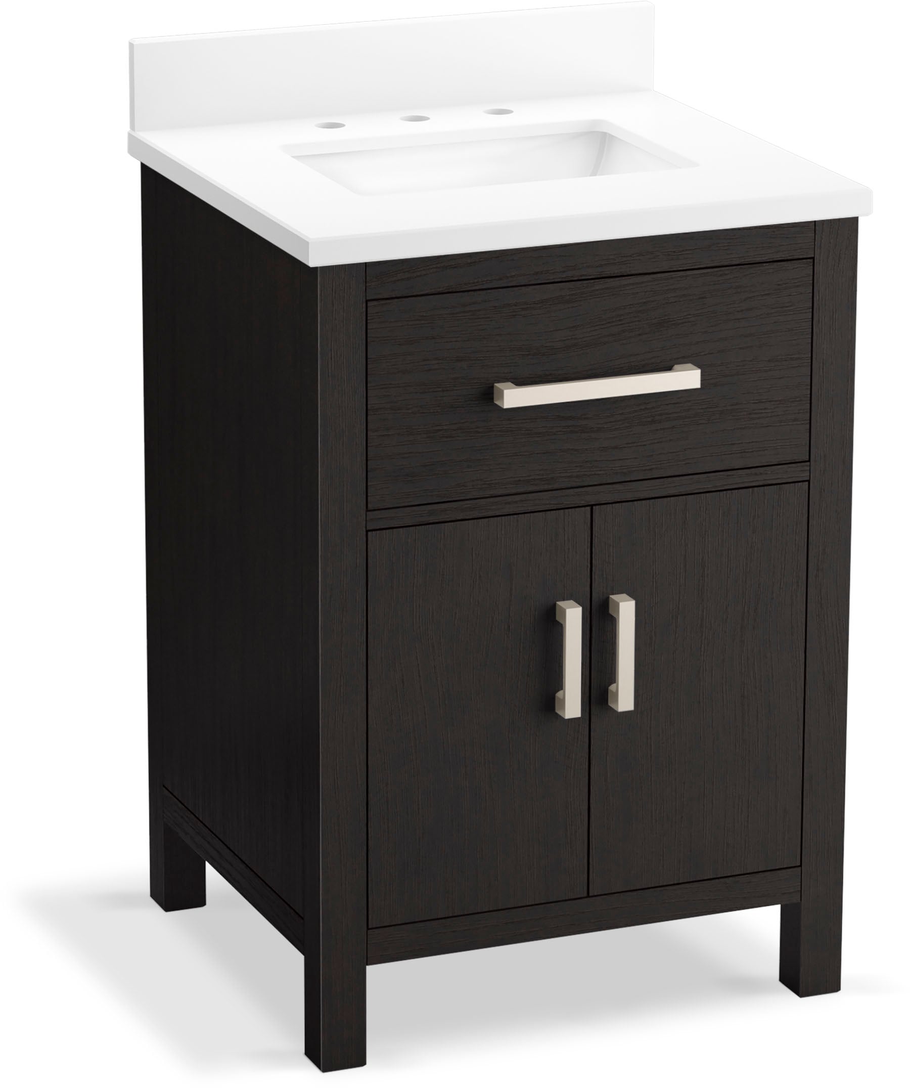 KOHLER 40637-BD1-BWK Kresla 24-in Carbon Oak Undermount Single Sink Bathroom Vanity with Pure White Quartz Top