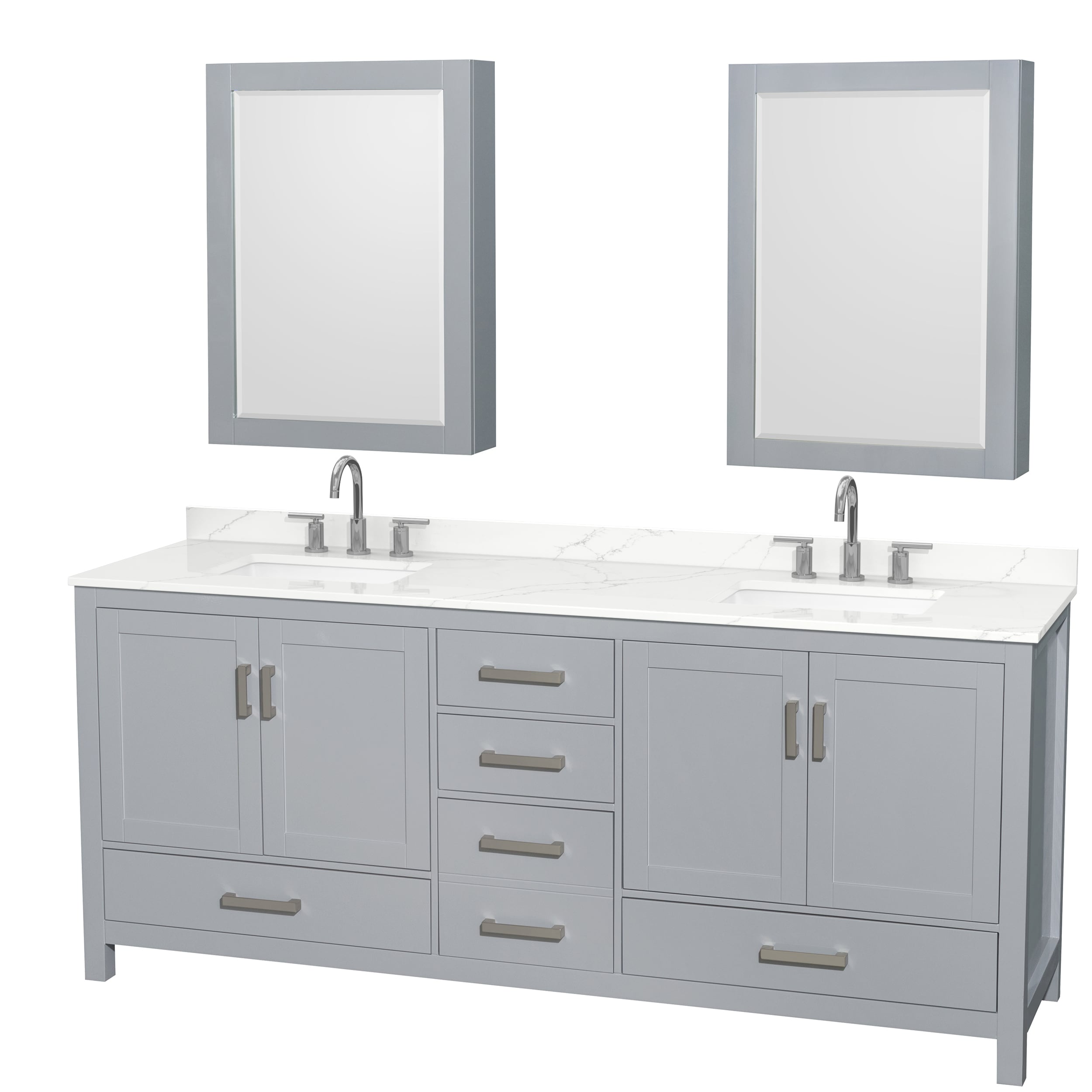 Wyndham Collection WCS141480DGYGTUS3MED Sheffield 80-in Gray with Brushed Chrome Trim Undermount Double Sink Bathroom Vanity with Giotto Quartz Quartz Top