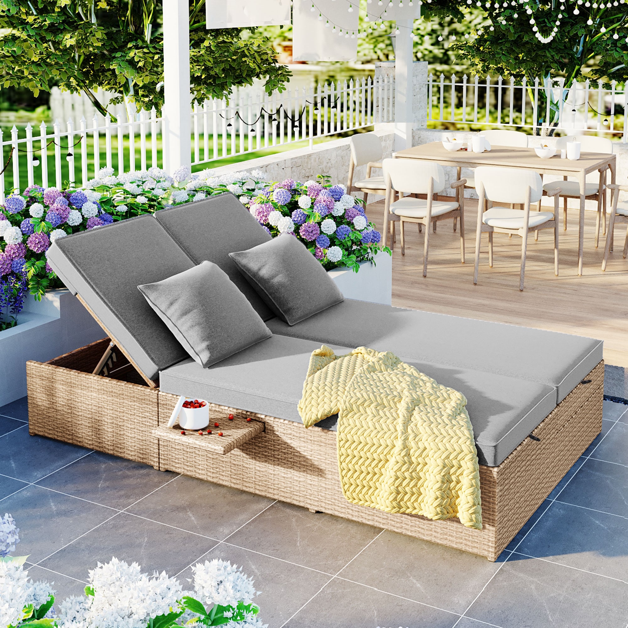 ModernLuxe Rattan Outdoor Daybed with Gray Cushions and Steel Frame L SP100001AAD at Lowes