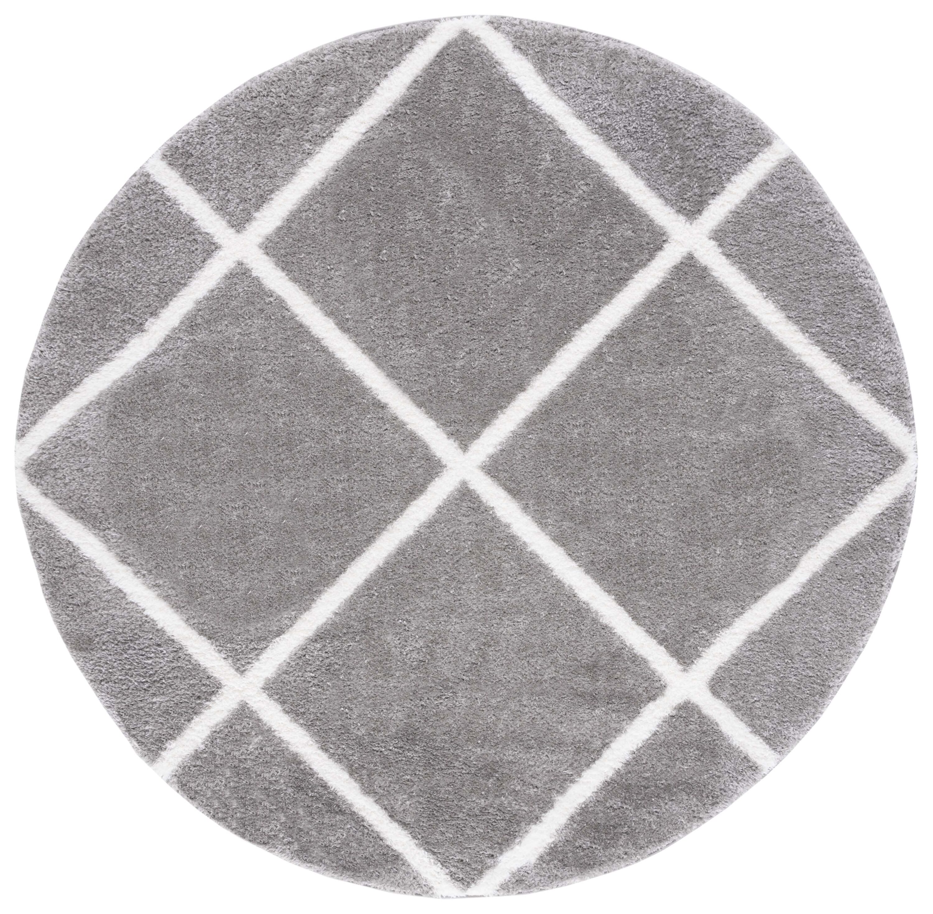 Safavieh THO676G-7R 7 x 7 (ft) Loomed Polypropylene Gray/White Round Indoor Trellis Mid-Century Modern Area rug