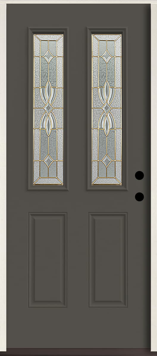 American Building Supply LO964266 Laurel 36-in x 80-in x 4-5/8-in Fiberglass Twin lite Left-hand inswing Thunder Gray Paint Painted Prehung Front Door Insulating core
