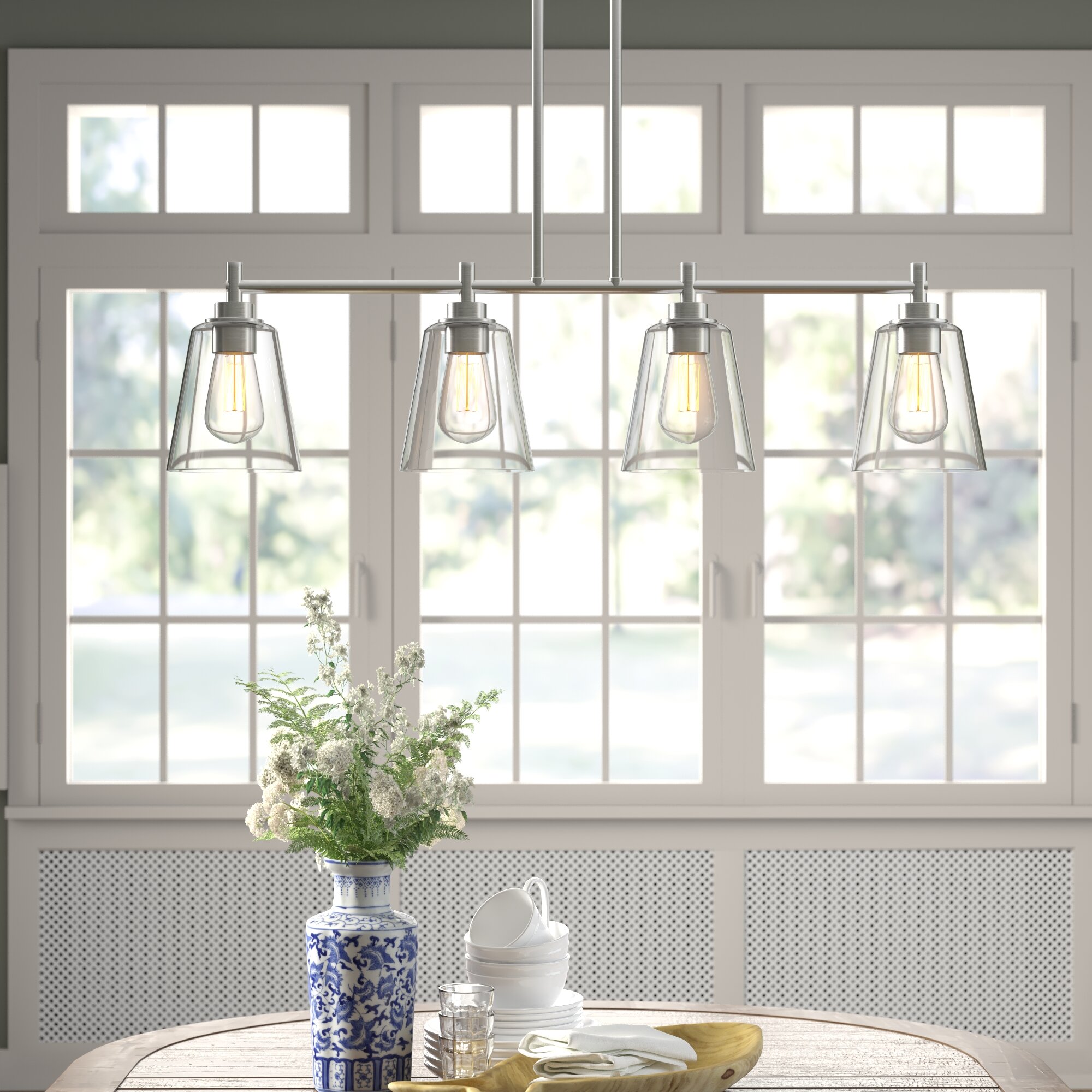 Designers Fountain 95738-SP Westin 4 -Light Satin Platinum Modern/contemporary Clear glass Cylinder Medium Hanging Pendant light