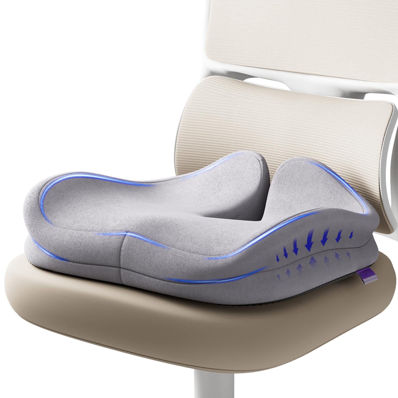 Aoibox  Extra Large Memory Foam Seat Cushion 21.2 in W x 16.5 in L 1 Piece for Office Chair Tailbone Pain Relief Pressure Relief Light Grey