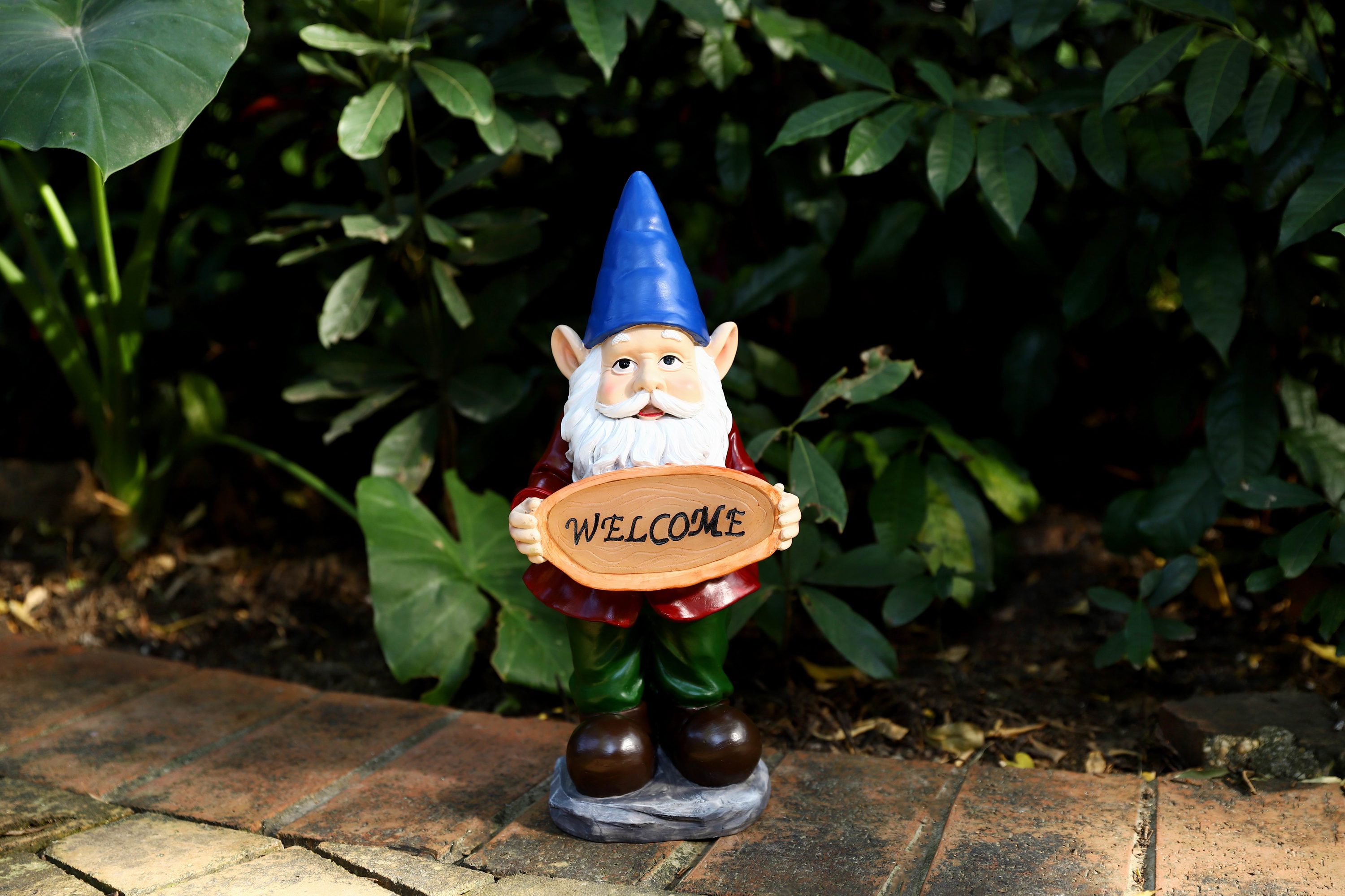15" Hand-Painted Resin Gnome Garden Statue with Solar Spotlight