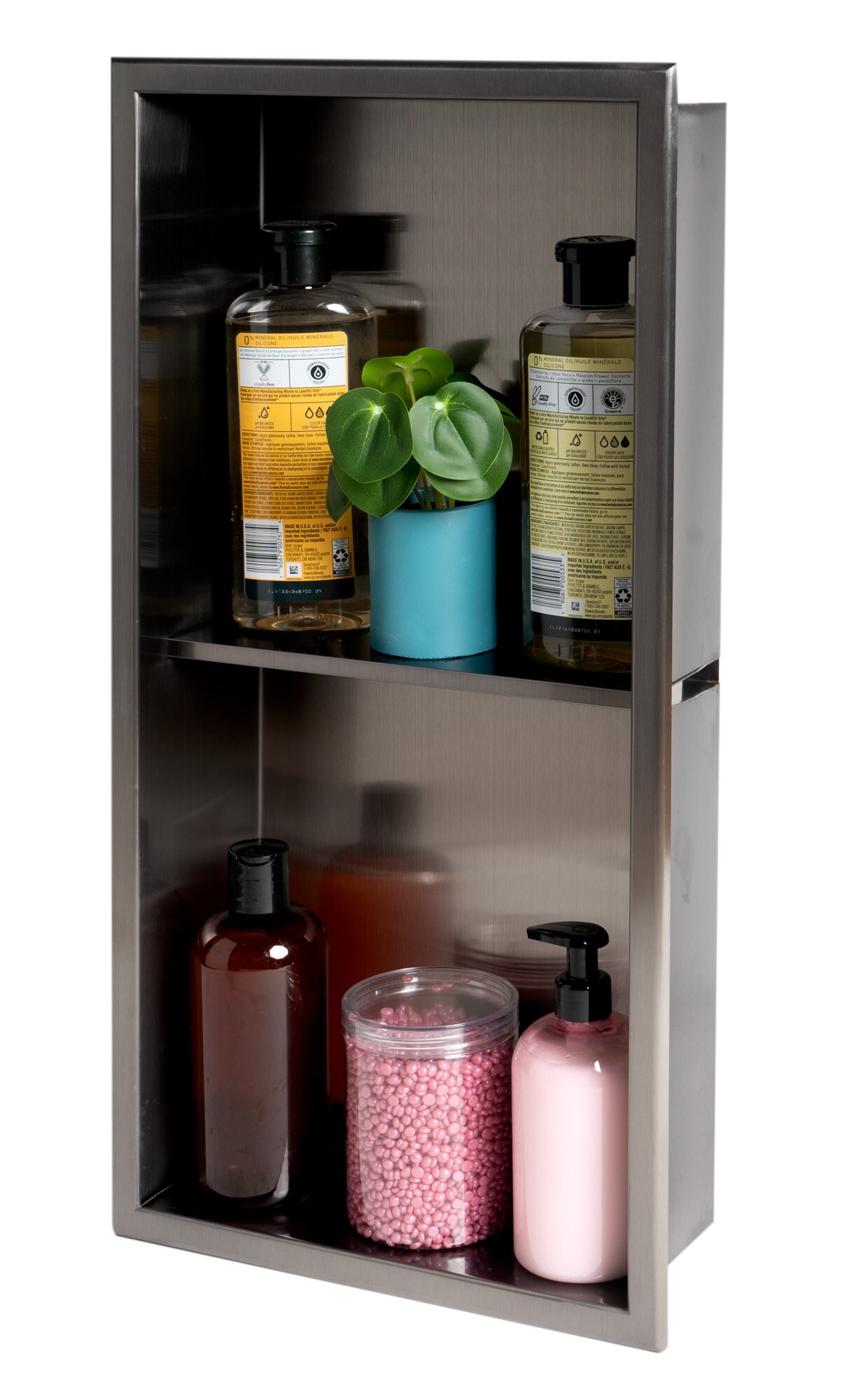 Brushed Black Stainless Steel Double Shelf Shower Niche