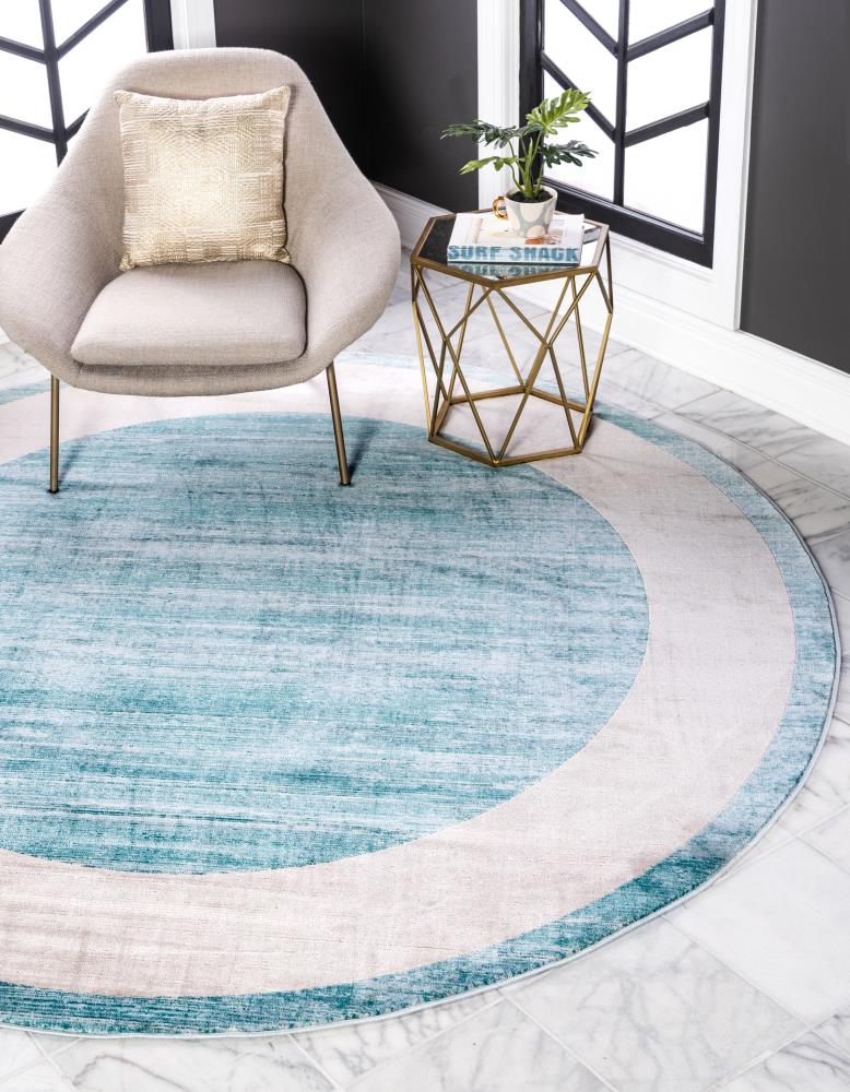 Unique Loom 3141249 Jill Zarin Yorkville Uptown 8 x 8 (ft) Loomed Polypropylene Turquoise Round Indoor Border Industrial Area rug