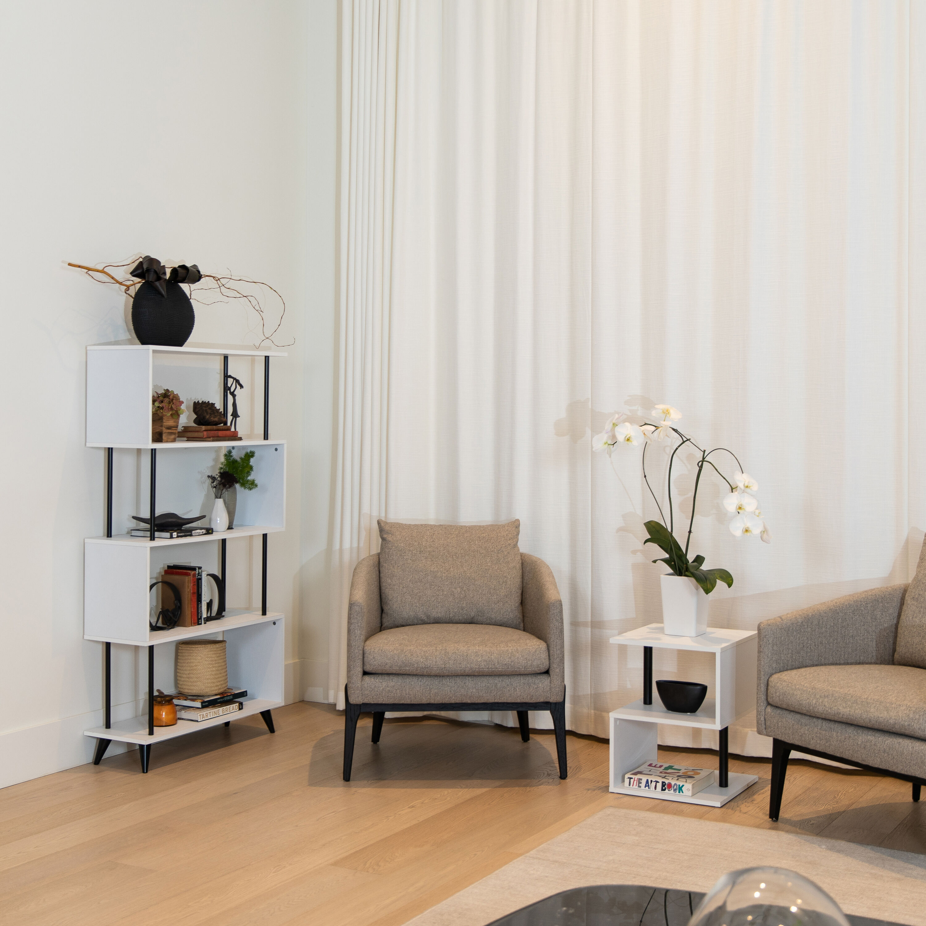 White and Black 5-Tier S-Shaped Modern Wood Bookcase
