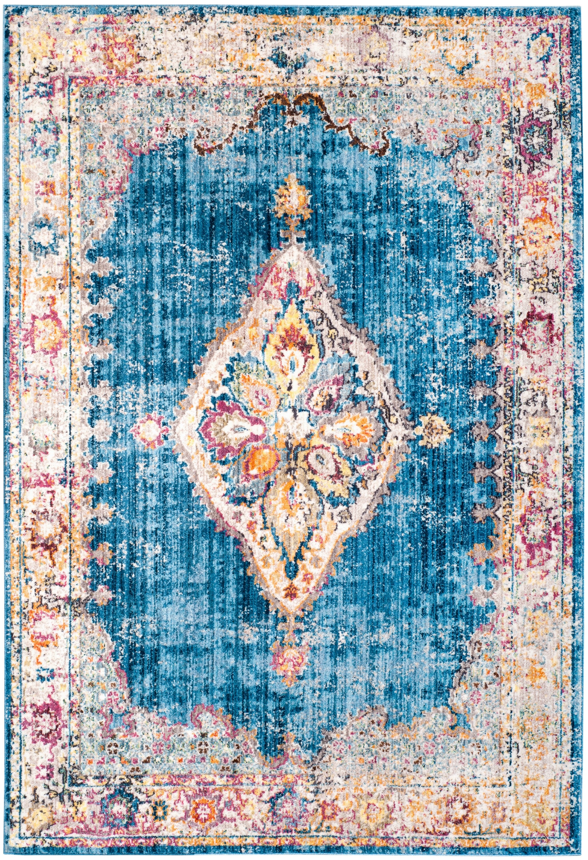 Blue and Ivory Rectangular Synthetic 4' x 6' Area Rug