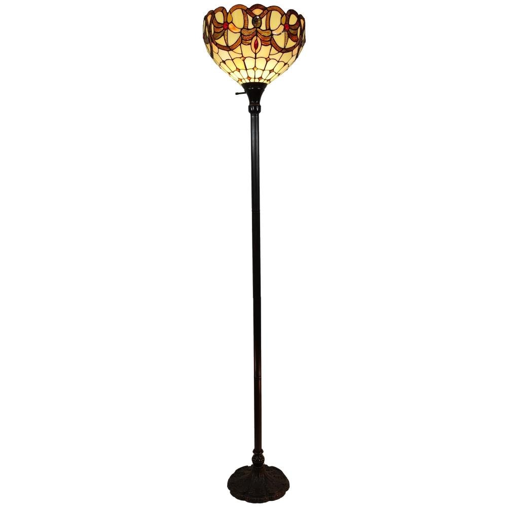 62" White Stained Glass Torchiere Floor Lamp with 3-Way Switch