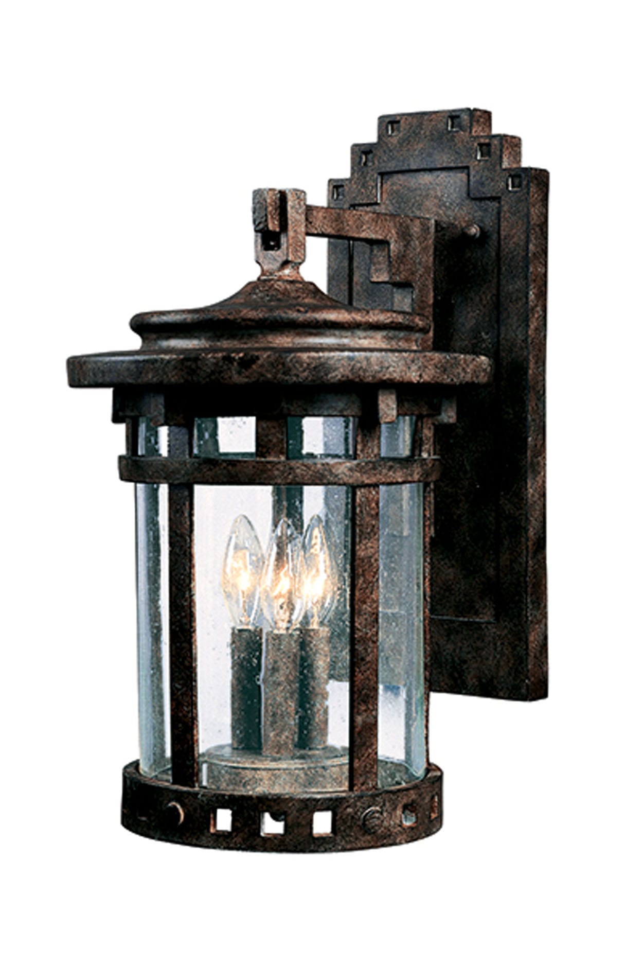 Sienna Seedy Glass 3-Light Outdoor Wall Light in Copper Brown