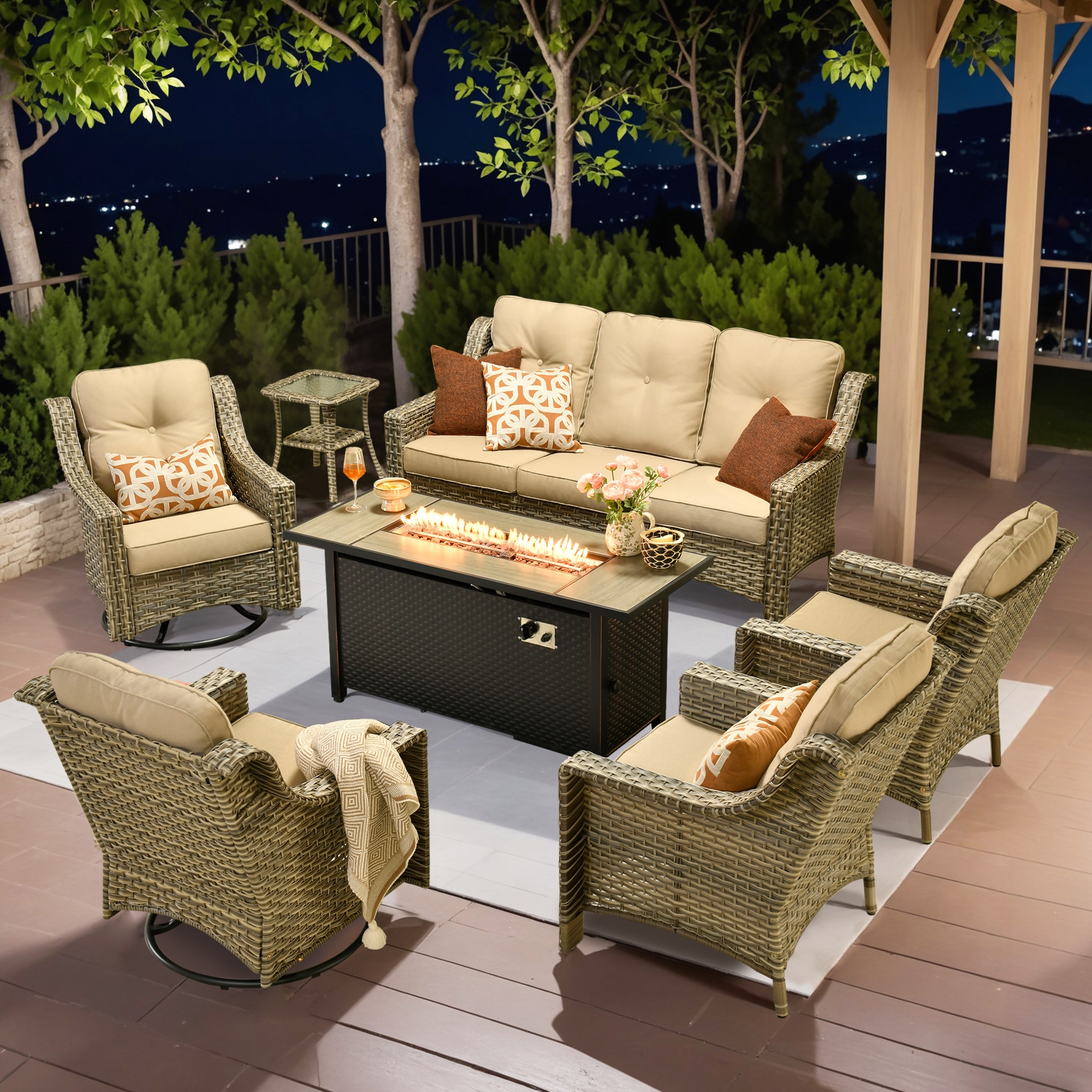 Caodoc L5-CFP03-YZPAD6072 New right-Angles Rattan Outdoor Sectional with Beige Cushions and Rattan Frame