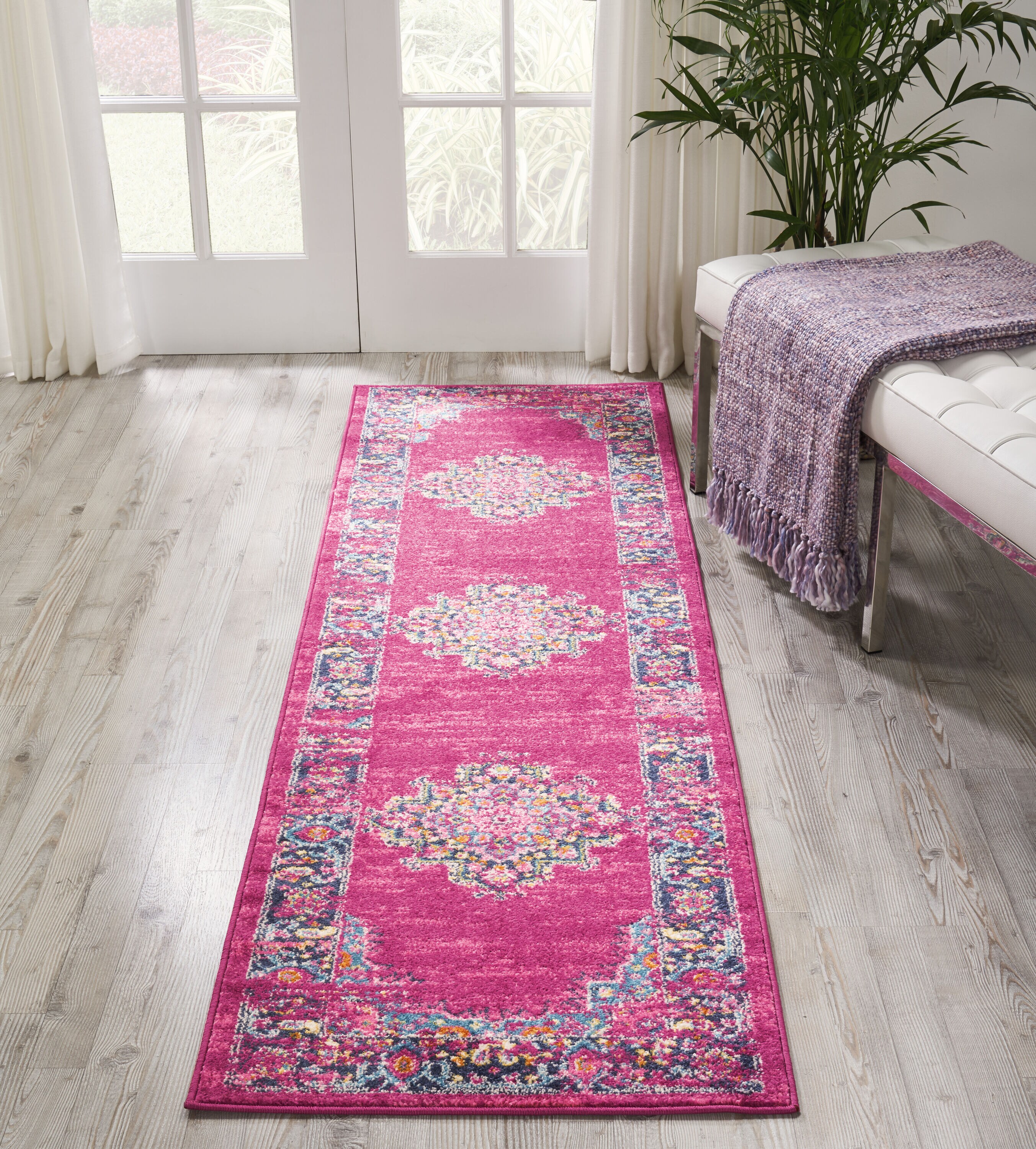 Nourison 99446387646 Passion 2 x 7 (ft) Loomed Fuchsia Rectangular Indoor Abstract Runner rug