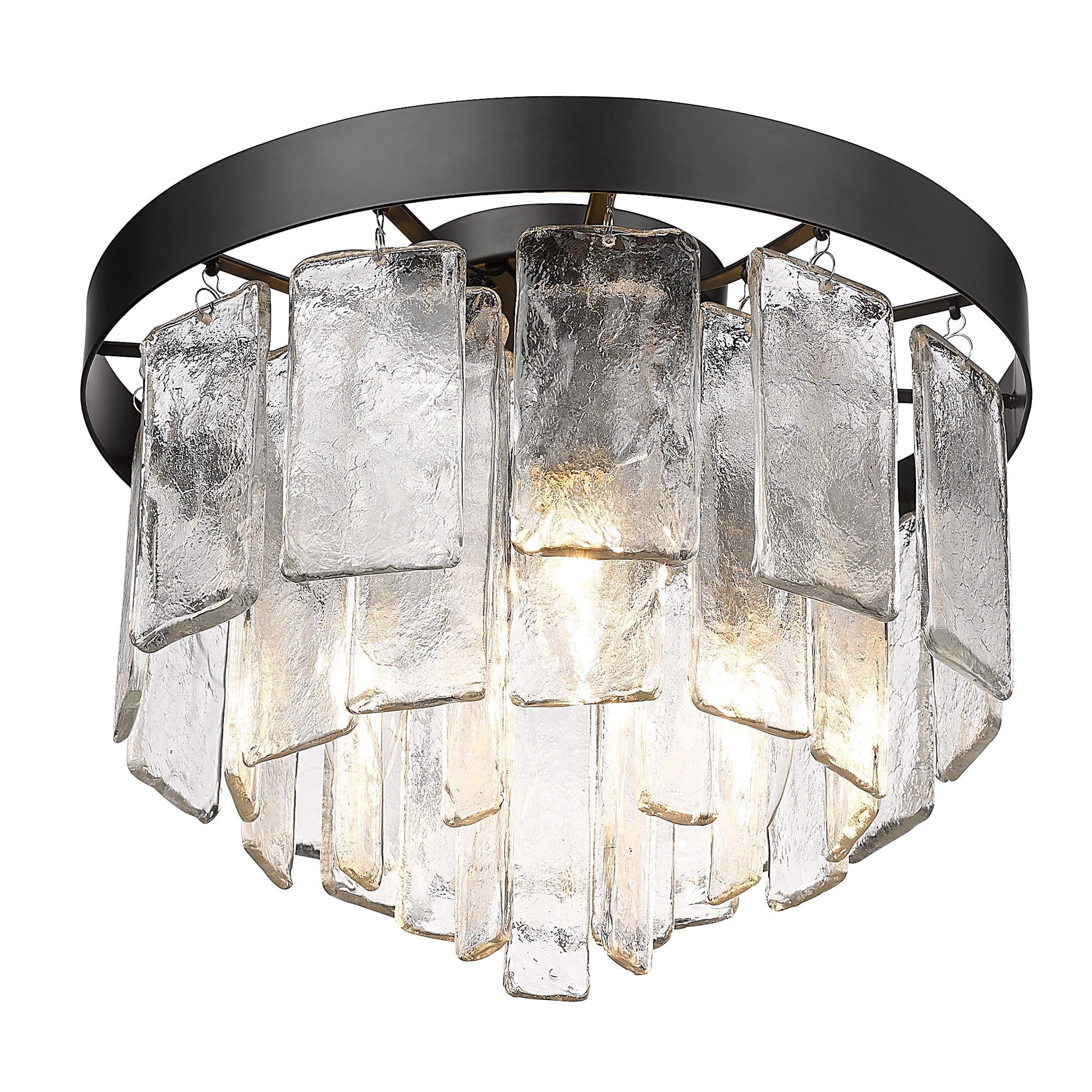 Matte Black and Glass 3-Light Drum Flush Mount