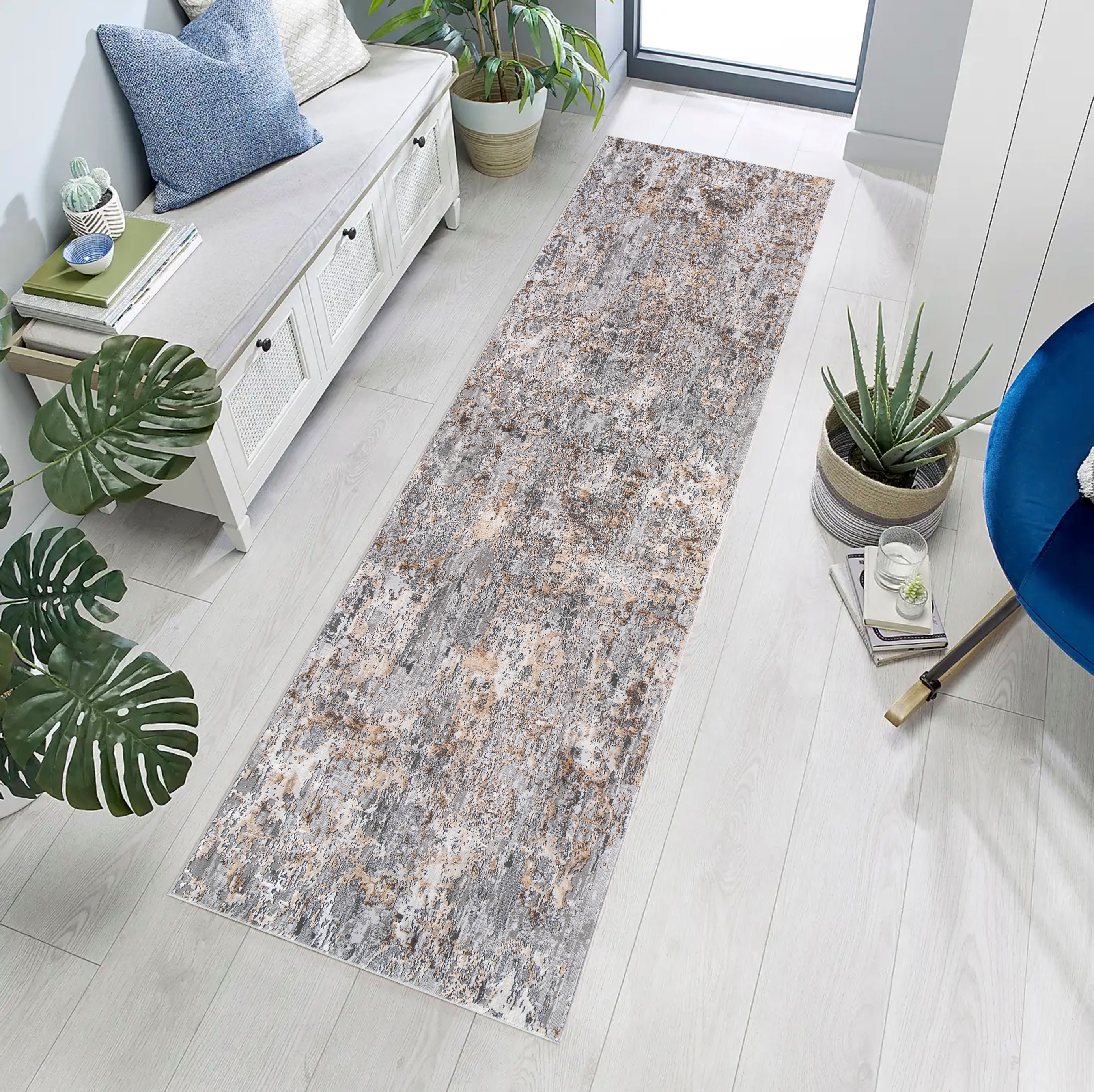 MDA Rugs BM0228 Bowman 2 x 8 (ft) Polyester Ivory/Gray Rectangular Indoor Abstract Area rug
