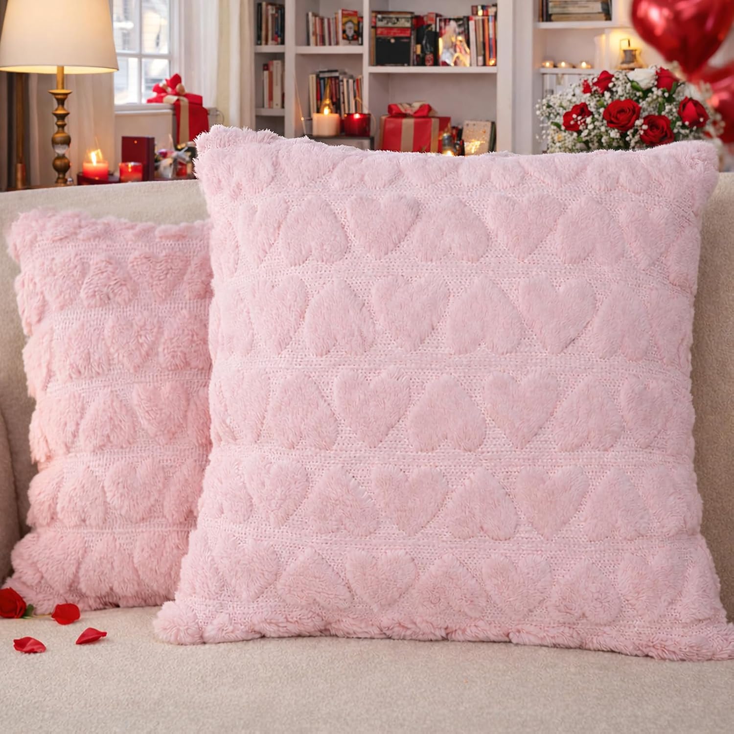 HONGSOME Set of 2 18in Pink Valentine's Day Decorative Throw Pillow Covers for Indoor and Outdoor Use