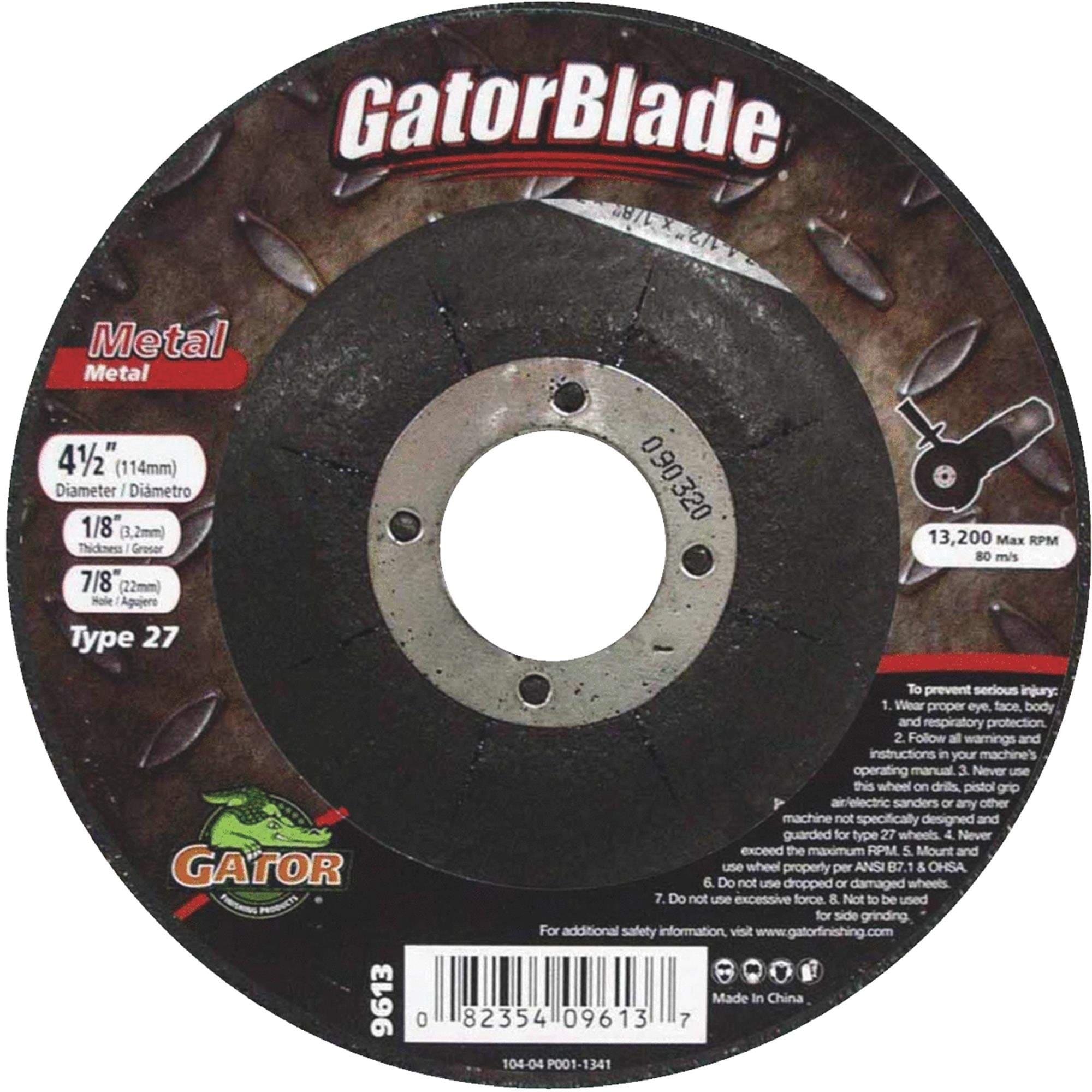 Ali Industries Gator 4-1/2 in. x 1/8 in. Type 27 Aluminum Oxide Grinding Wheel 7/8 in. Arbor 13200 rpm