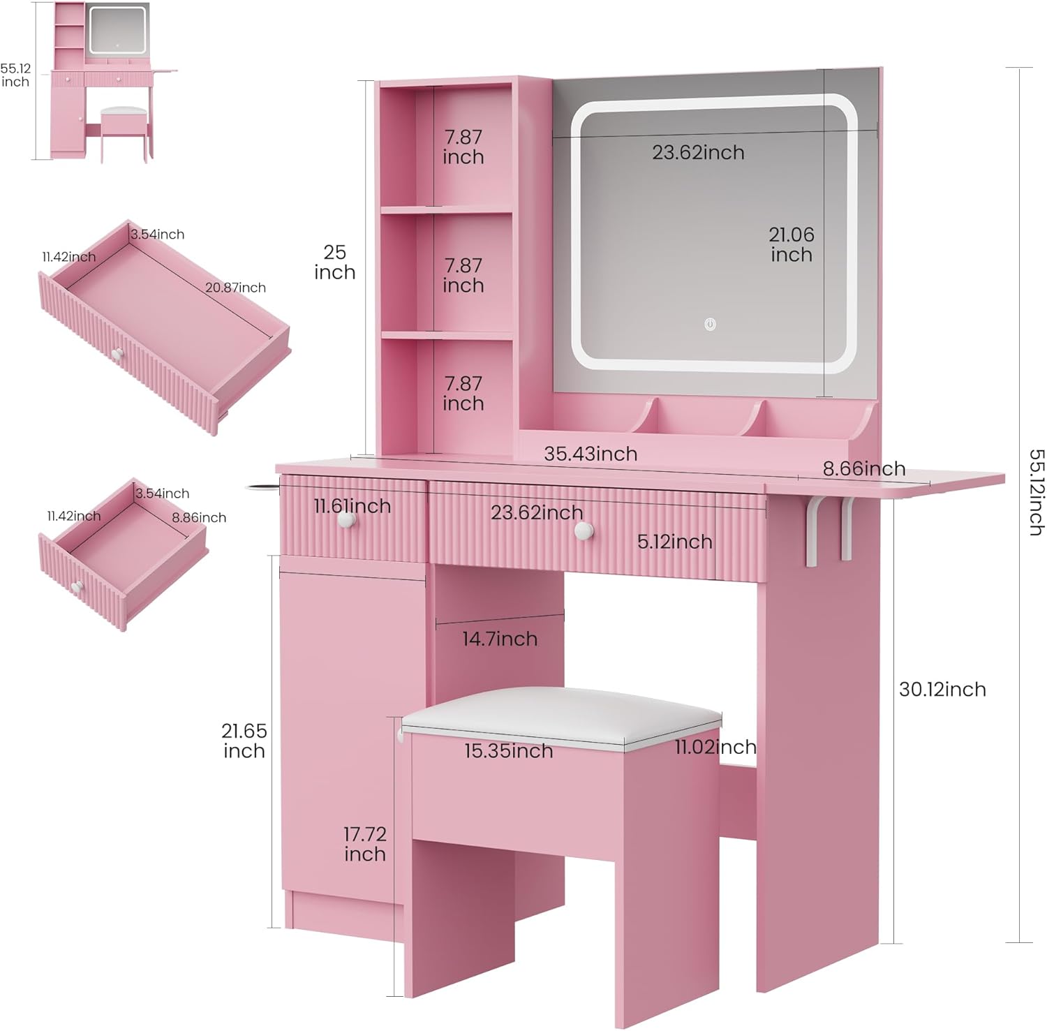 Qeetex LHF-SZT-PHK-33JDLJ6W Bedroom-Vanities - View #2
