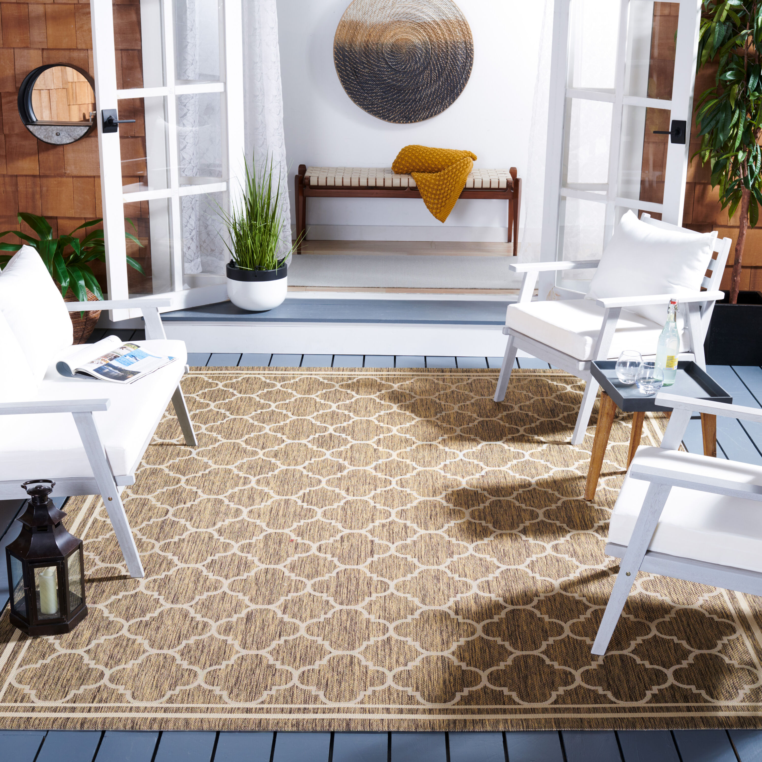 Safavieh CY6918-242-8SQ Courtyard Samana 8 x 8 (ft) Loomed Polypropylene Brown/Bone Square Indoor/Outdoor Geometric Coastal Area rug