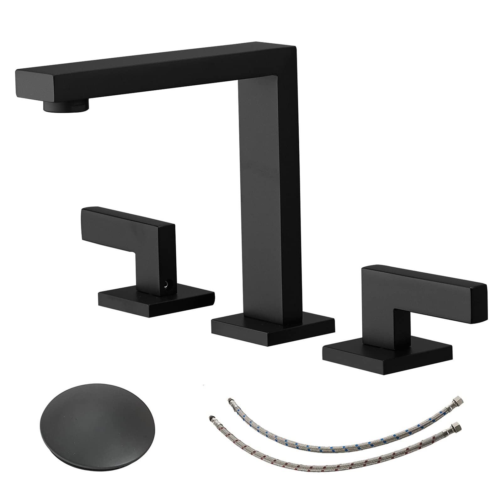 BWE A-916439-BLACK Matte Black Widespread 2-handle WaterSense High-arc Commercial/Residential Handle Bathroom Sink Faucet with Drain