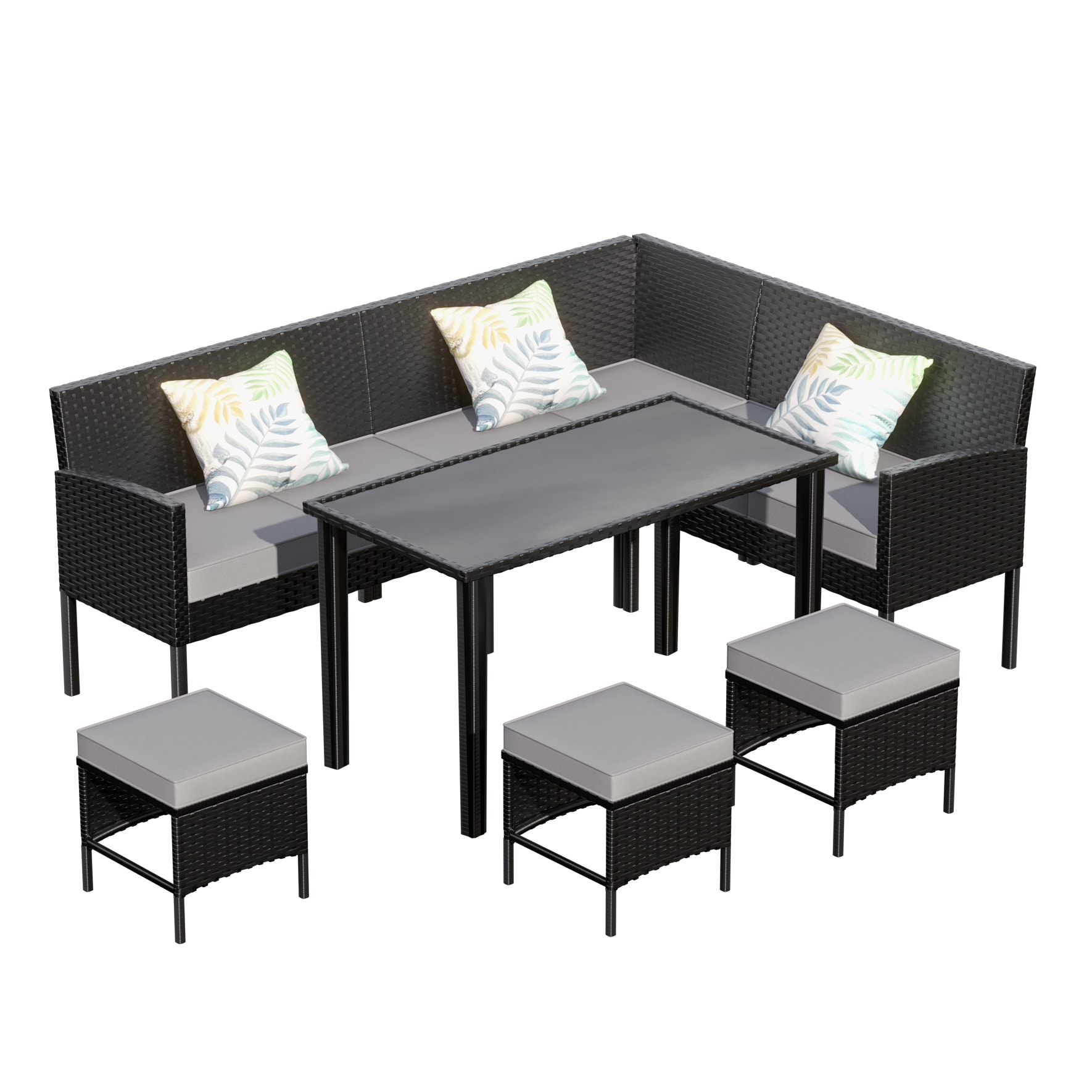 CESICIA GIGA-LS-F49 Patio Tables Set of 3 Gray Wash Steel Frame Stationary Dining Chair with Gray Cushioned Seat