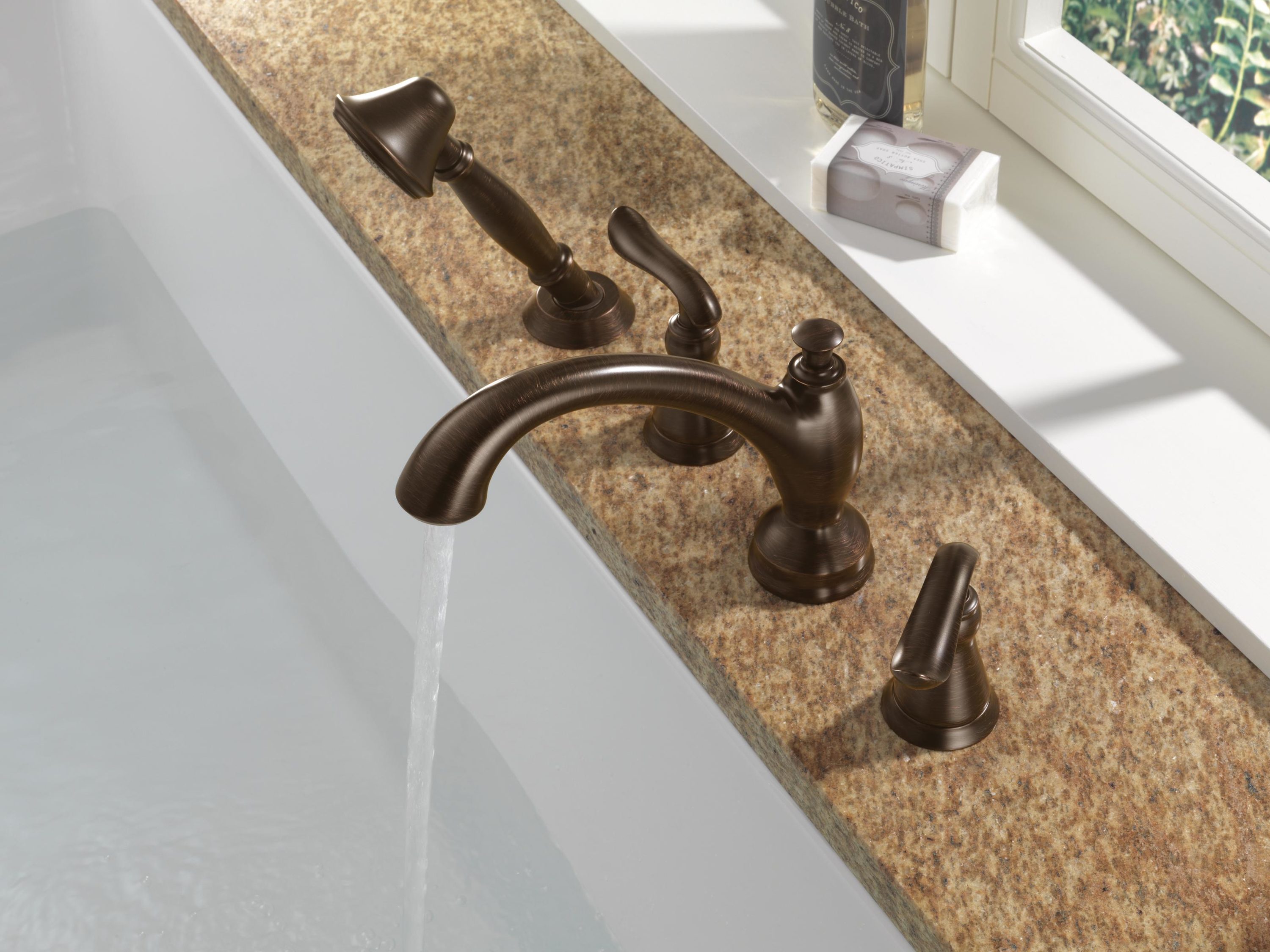 Delta Linden Bronze 2handle Deckmount Roman Lowarc Bathtub