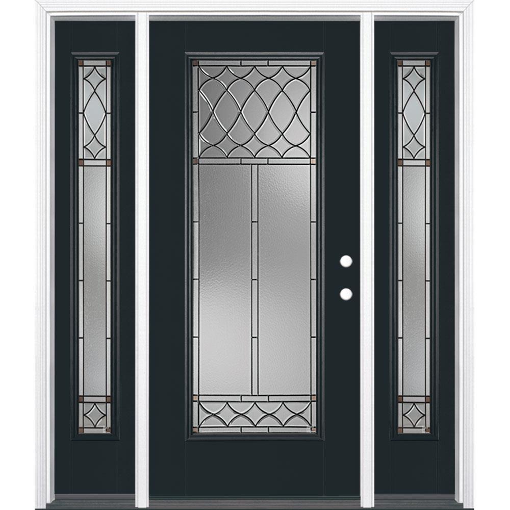 Masonite 997257 Sheldon 64-in x 80-in Fiberglass Full Lite Left-Hand Inswing Eclipse Painted Single Front Door with Sidelights with Brickmould Insulating Core