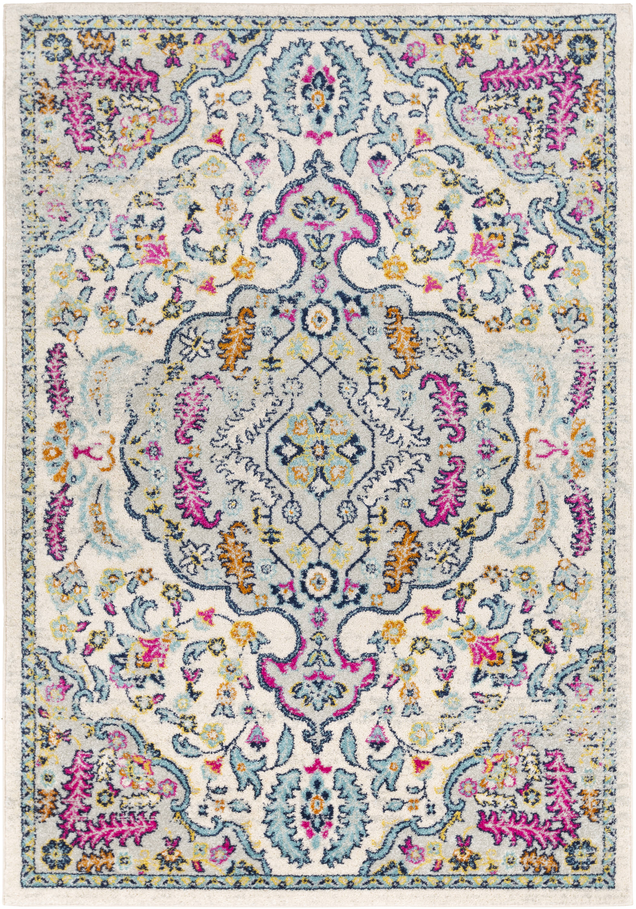 Gray and Multicolor Synthetic 5' x 7' Rectangular Area Rug