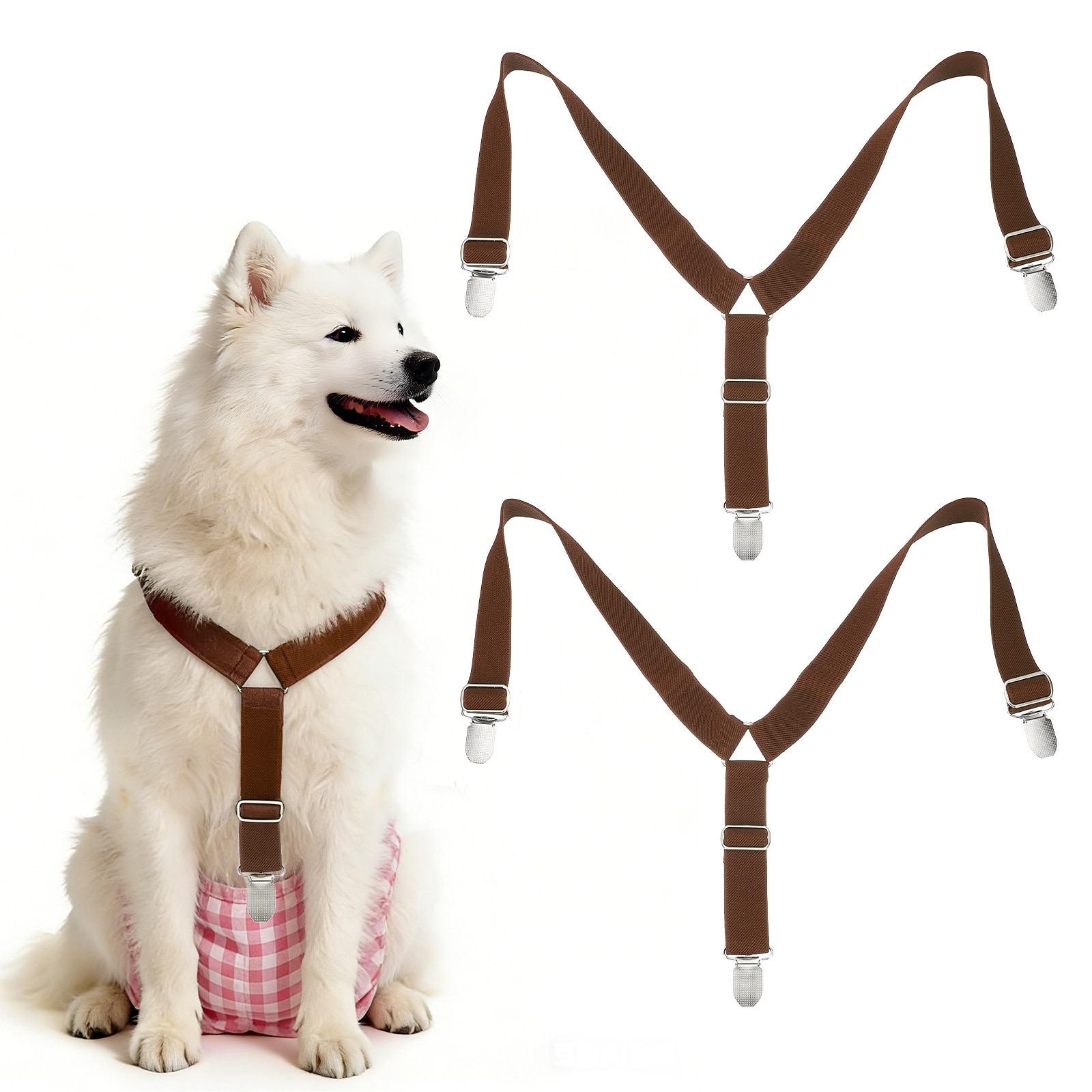 Unique Bargains 2pcs Dog Suspenders Pet Diapers Keeper Diapers Suspender for Dog Elastic Strap Clips (Coffee S ) Intended for Small Medium Large Pet Doggy Skirt Dresses