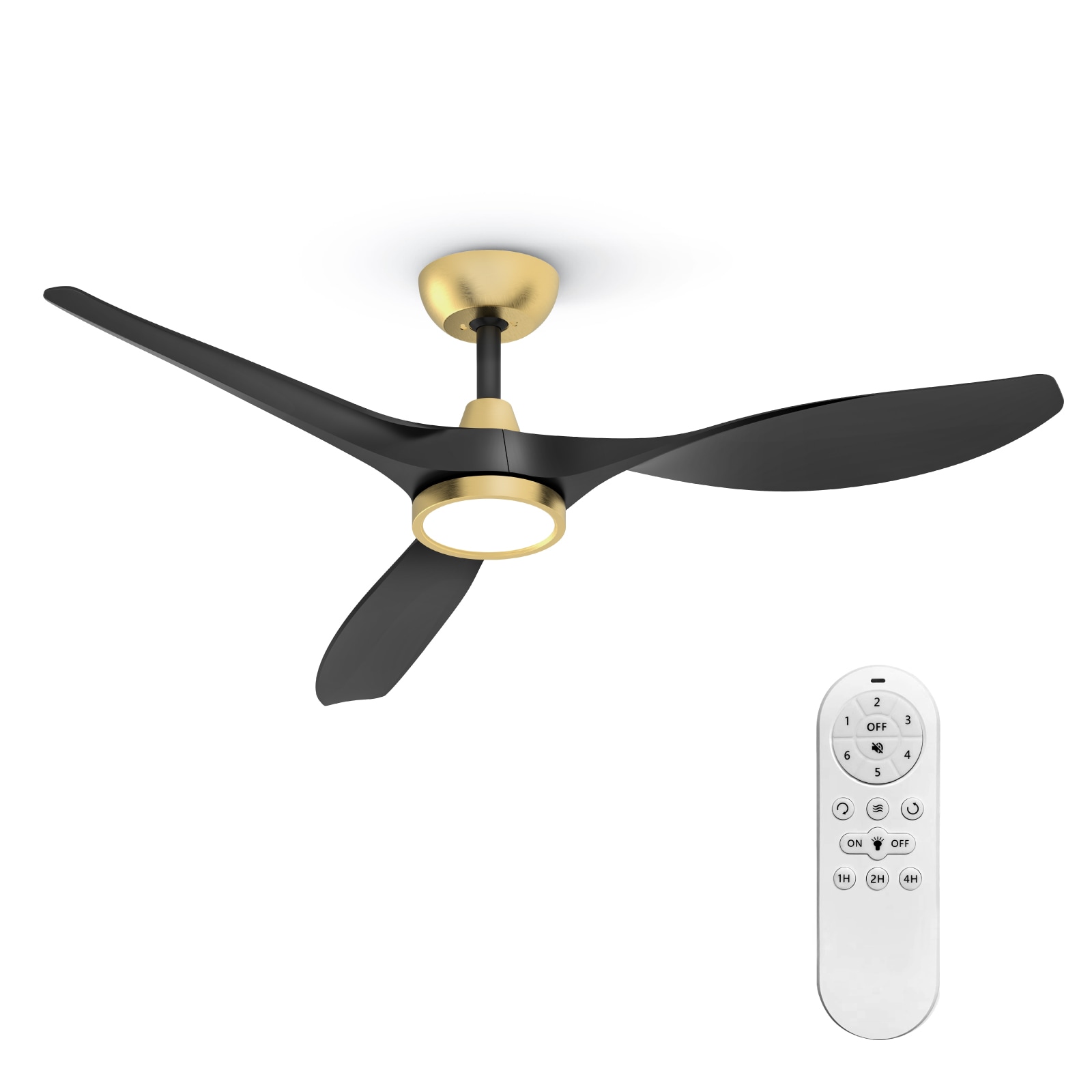 ocioc OC52-BG-3D-R3 RTHREE 52-in Integrated LED Matte Gold with Matte Black Blades Ceiling Fan With Light - Remote Included ( 3 -Blade )